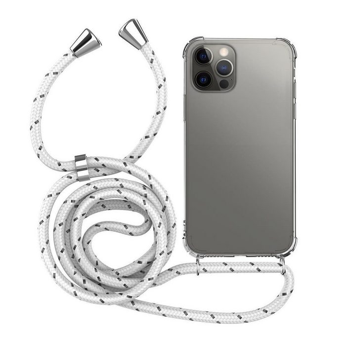 MyGadget Handyhülle Handykette für Apple iPhone 12 Pro Max TPU Hülle mit Band - Handyhülle mit Handyband zum Umhängen Kordel Schnur Case Schutzhülle - Weiß Muster