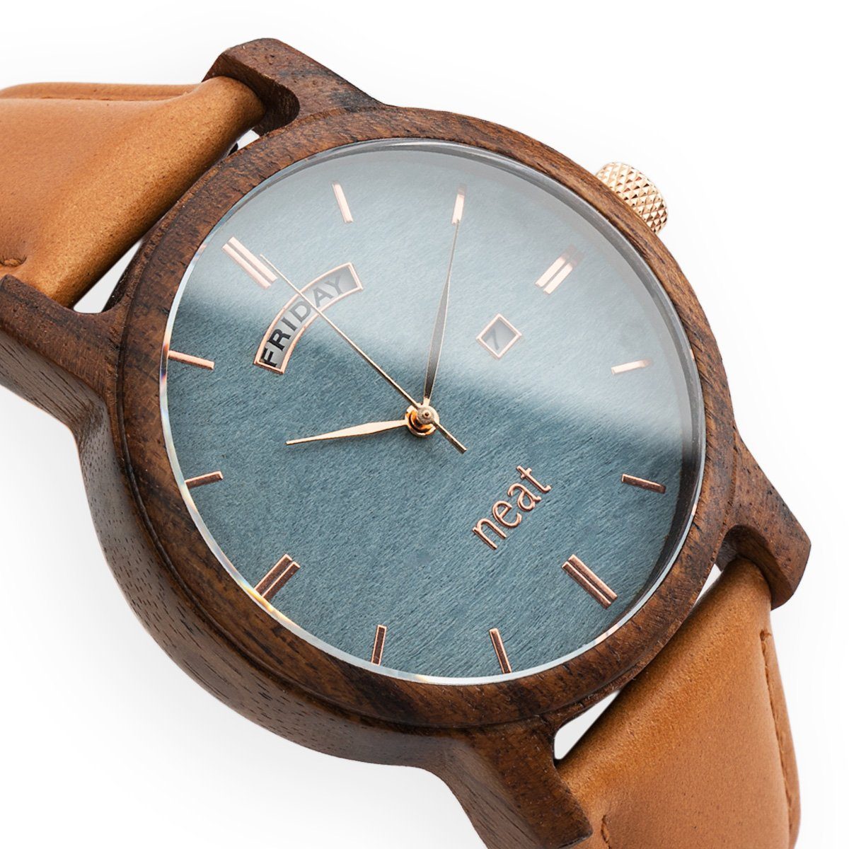 neat Quarzuhr Premium Holzuhr Herren-Armbanduhr, EU Handgefertigt echtem Knight aus in aus – Holz), (Quarz-Holzarmbanduhr, 43mm – Naturholz N083 Ø