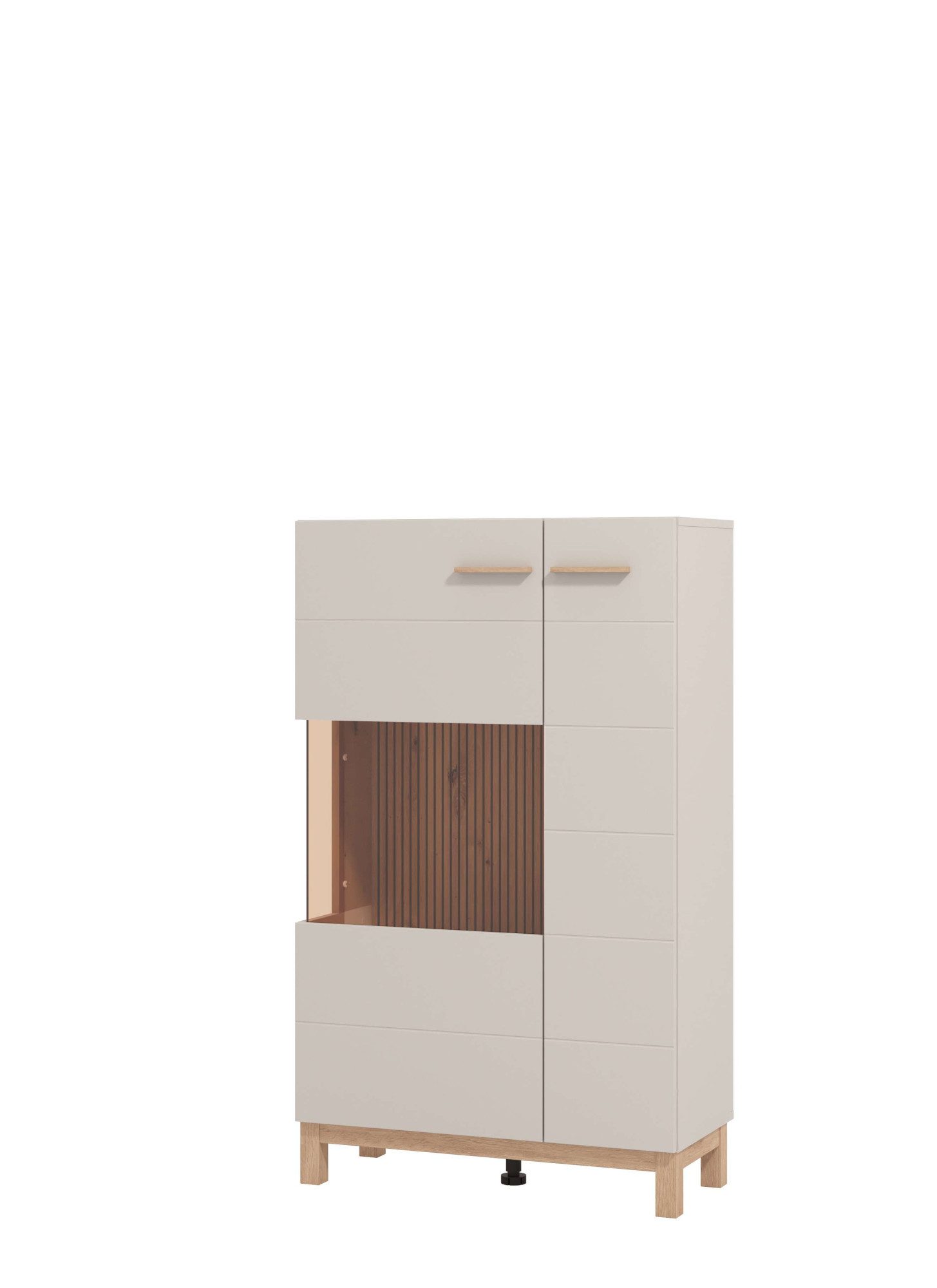 Home affaire Highboard Essex, Hochkommode, Vitrine, Glasvitrine, Kombi-Highboard, Modernes Highboard in Kaschmir mit Glasfront & Lamellen-Optik – Bild 4 von 5