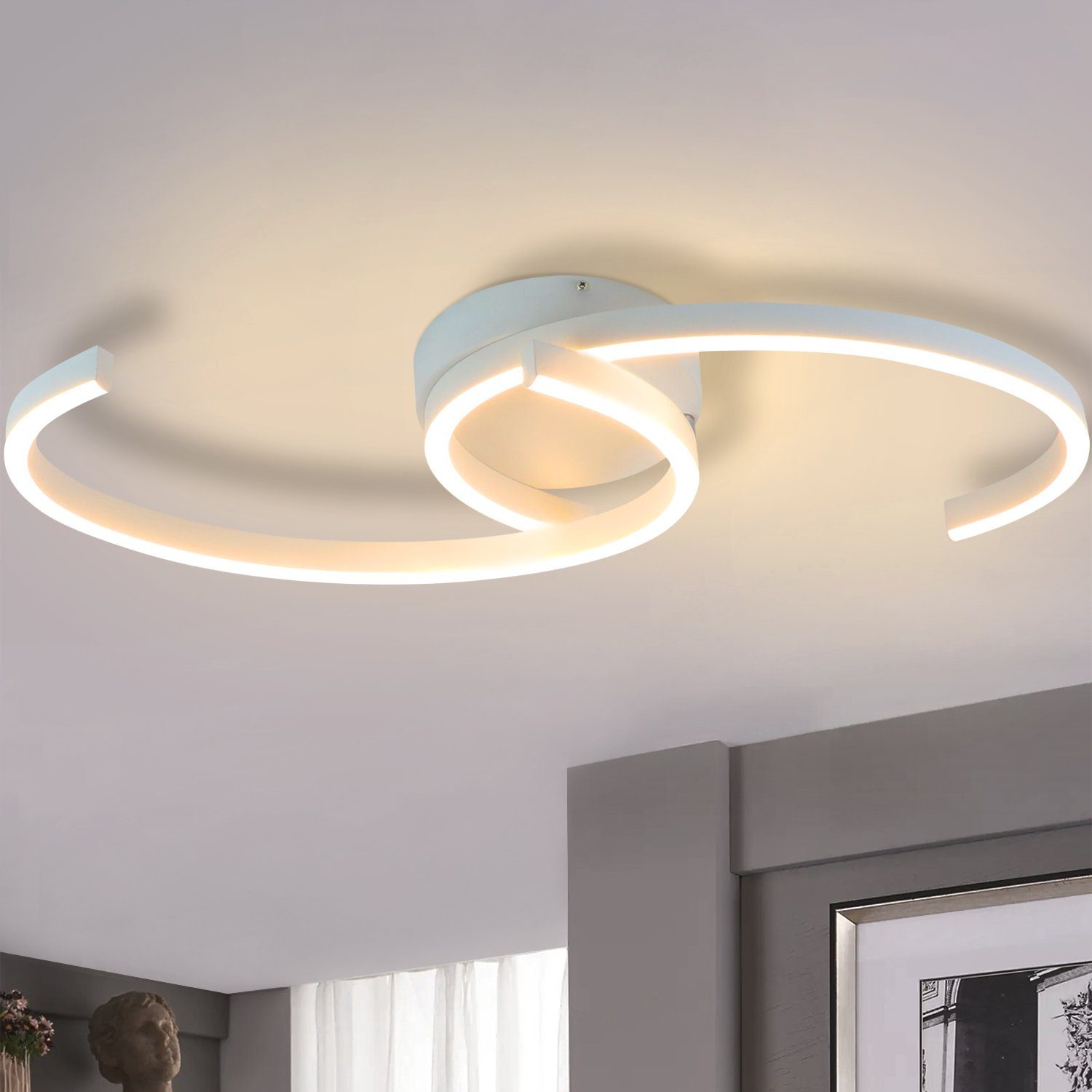 Nettlife Deckenleuchten Weiß Wohnzimmer Lampe 25W 3000K, Augenschutz | Deckenlampen