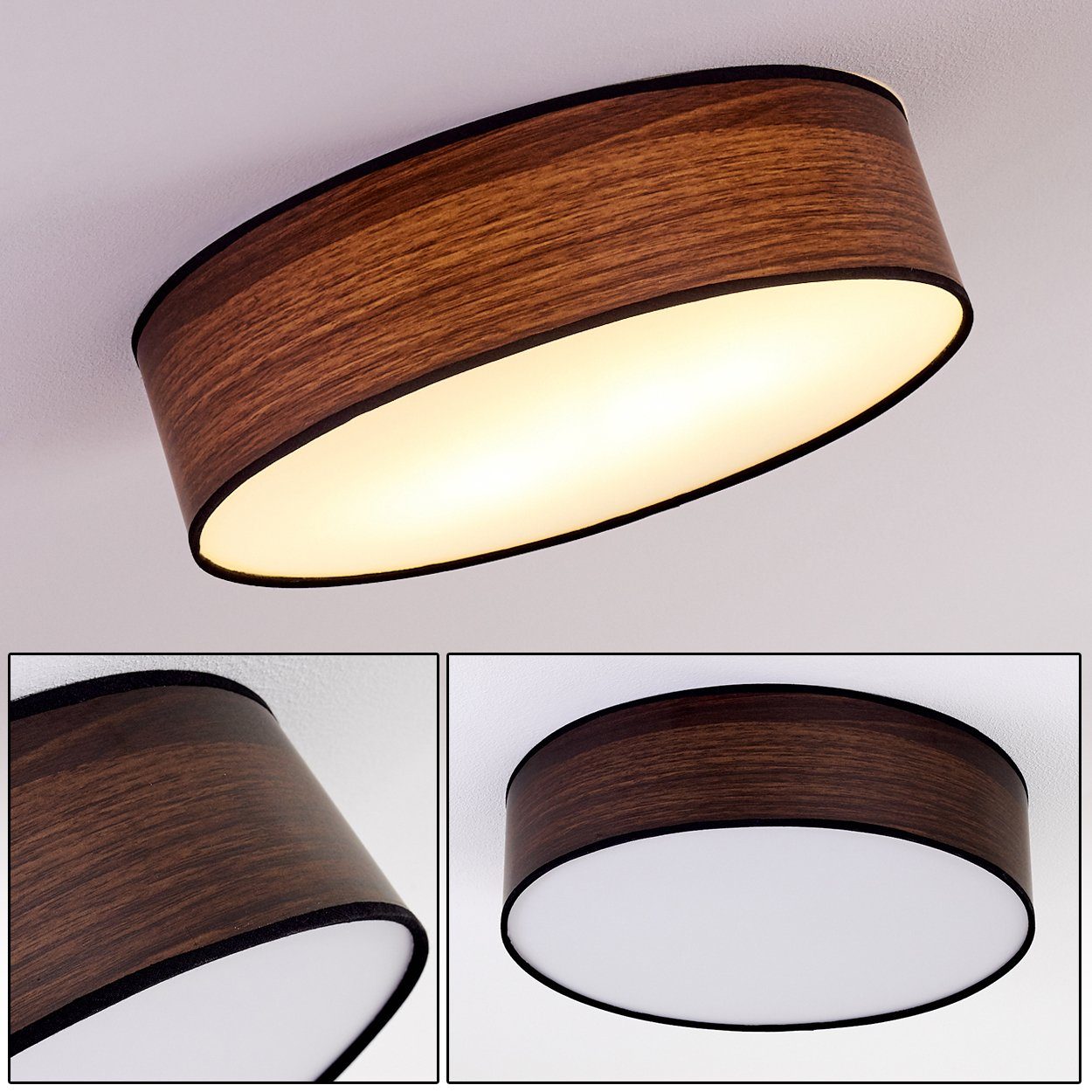 runde Retro/Vintage-Design »Aggius« aus Weiß/Braun/Holzoptik, Deckenlampe Leuchtmittel, hofstein Deckenleuchte Watt, Kunststoff/Textil, ohne 1xE27, 15