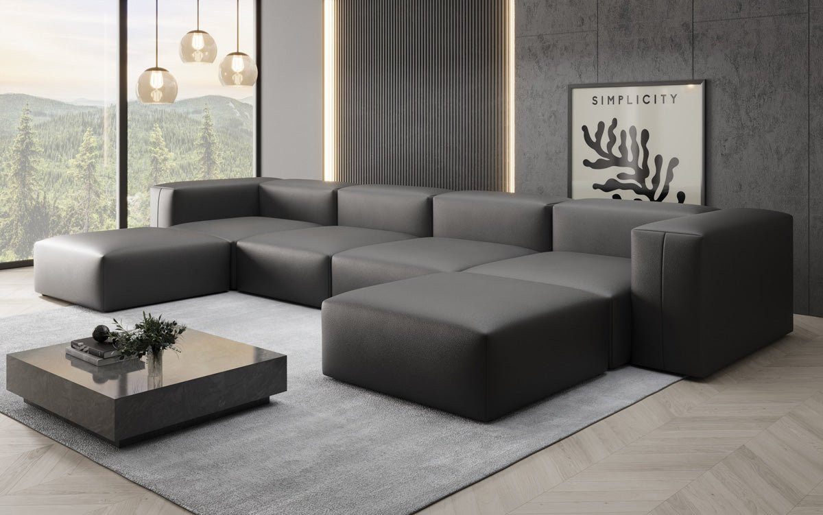 Luxusbetten24 Wohnlandschaft Designer U Sofa Snug, aus echtem Leder