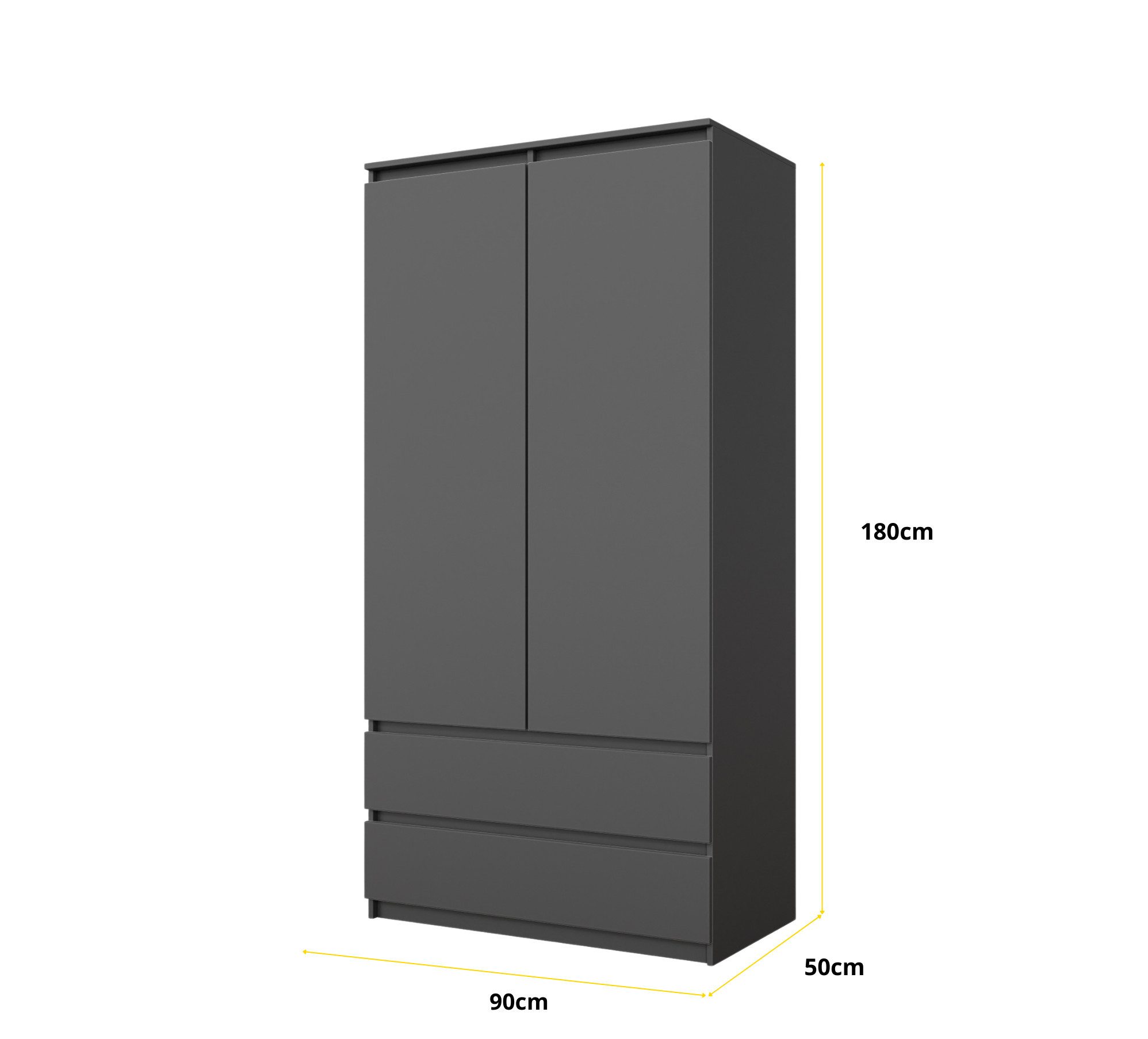 Furnica Kleiderschrank Anthrazit 90 cm mit 2 Türen und 2 Schubladen-Wohn-für das Schlafzimmer – Bild 2 von 5