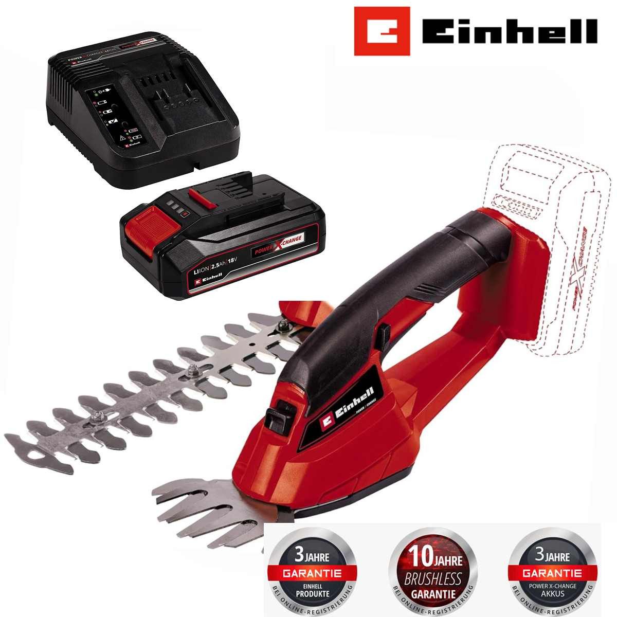 Einhell Akku-Gras- und Strauchscherenset Strauchschere GC-AGSS 18 Li- 18V mit 2.5 Ah Akku + Ladegerät