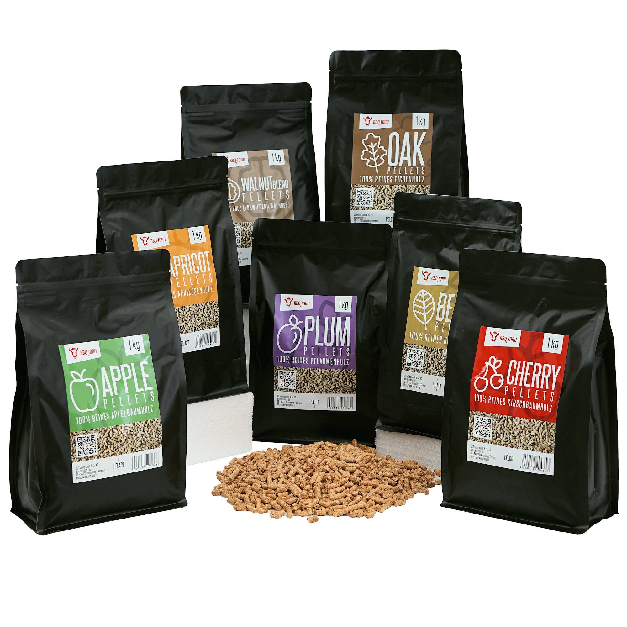 BBQ-Toro Holzpellets Pellets Set aus 100% Holz, 7 Sorten à 1 kg, Smokerpellets für Grill, G, 7.00 kg, (Set, 7 Sorten à 1 kg)