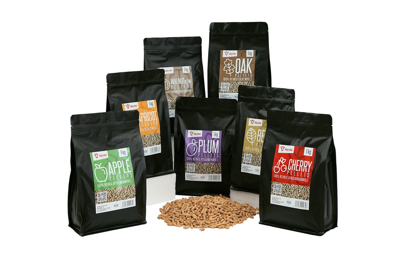 BBQ-Toro Holzpellets Pellets Set aus 100% Holz, 7 Sorten à 1 kg, Smokerpellets für Grill, G, 7.00 kg, (Set, 7 Sorten à 1 kg)