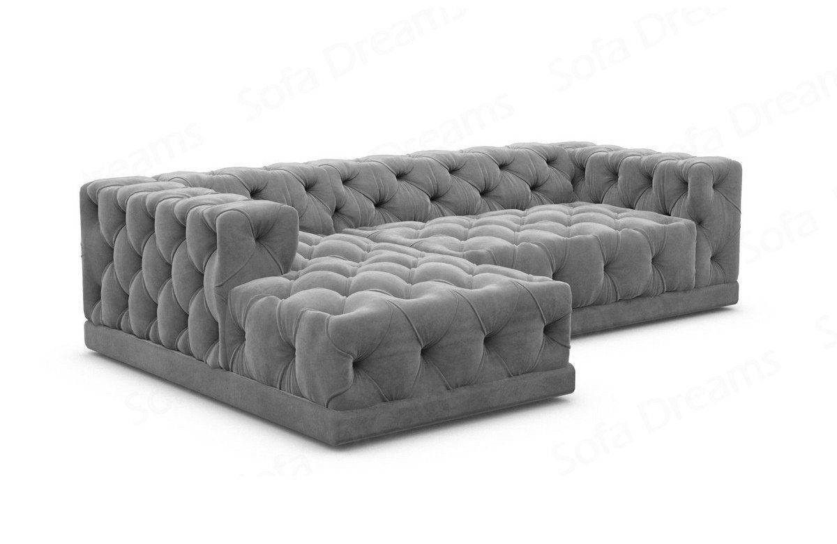 Designer Samtstoff Palma Form Sofa kurz Ecksofa dunkelgrau92 L Dreams Polster Loungesofa, Sofa Stoffsofa, Chesterfield Stil