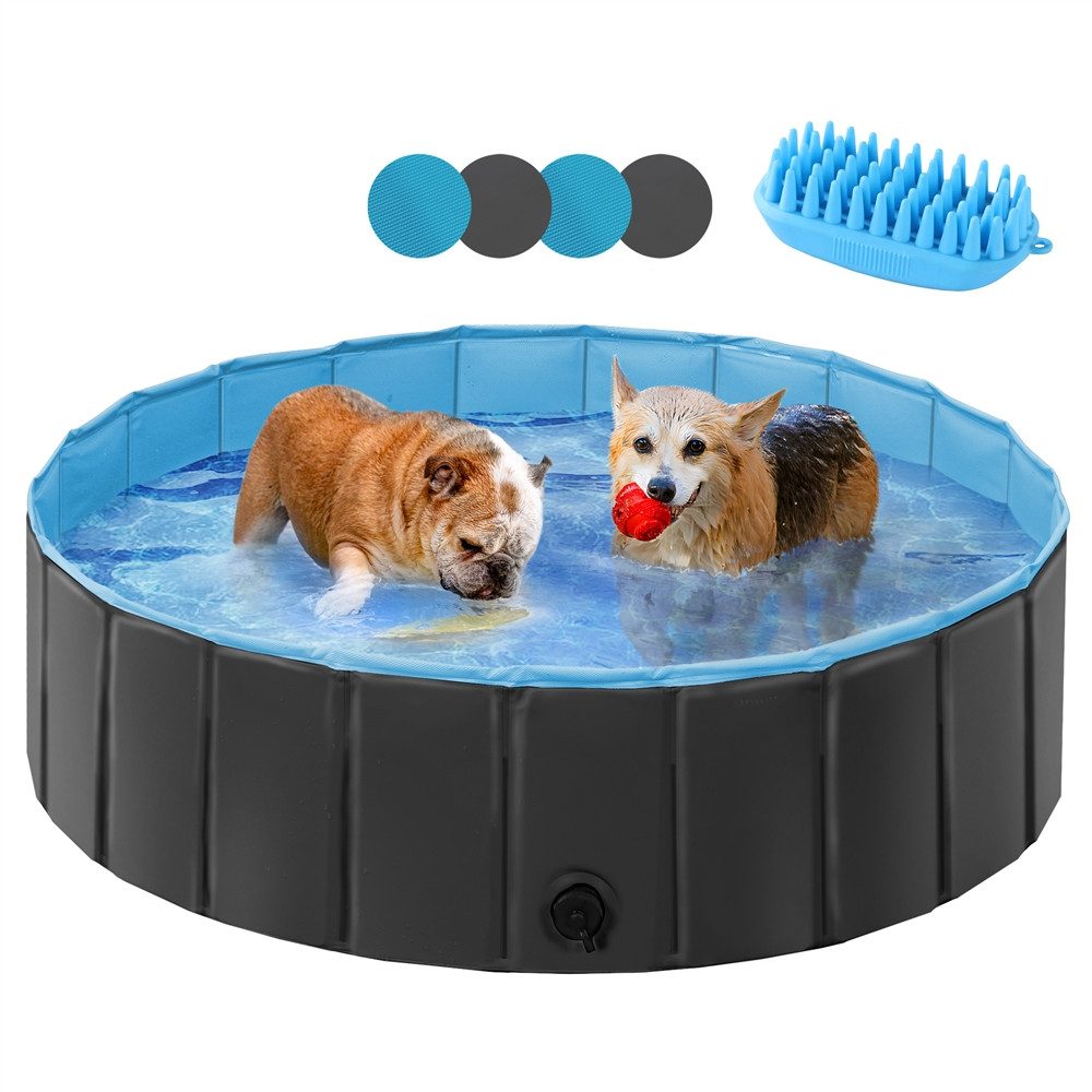 Yaheetech Hundepool Ø 100/120/140/160/180 cm, Planschbecken für Hunde Swimmingpool Hundebadewanne, faltbar