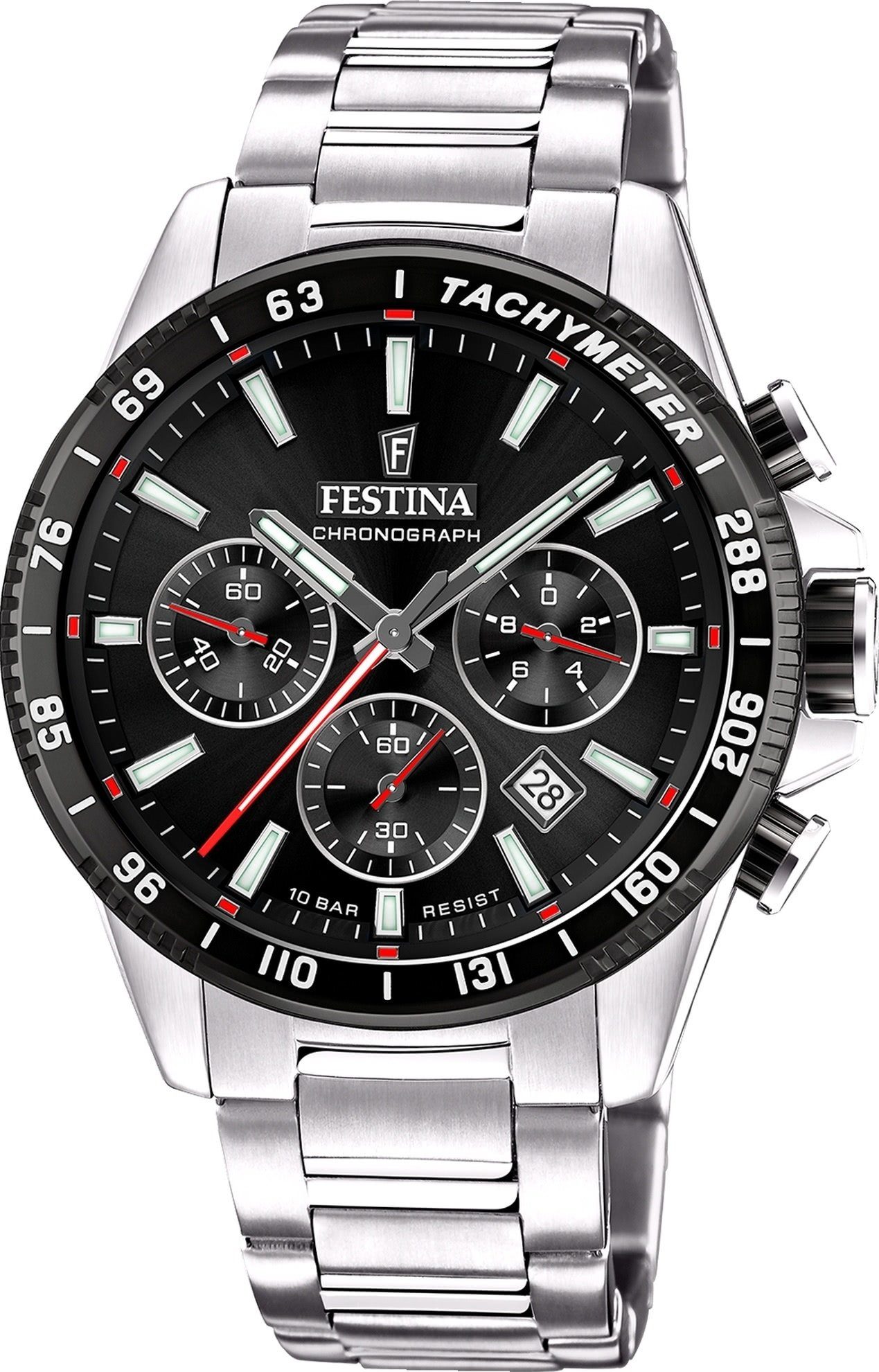 Festina Quarzuhr Festina Herrenuhr Timeless Chronograph, (Analoguhr), Herren Armbanduhr rund, Edelstahlarmband silber, Elegant