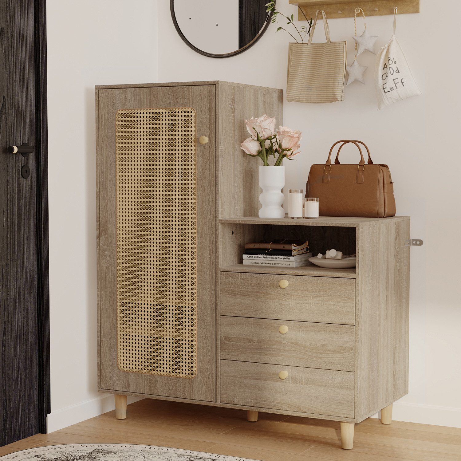 FUFU&GAGA Garderobenständer Garderobenschrank mit Rattantür, Beige, günstig online kaufen