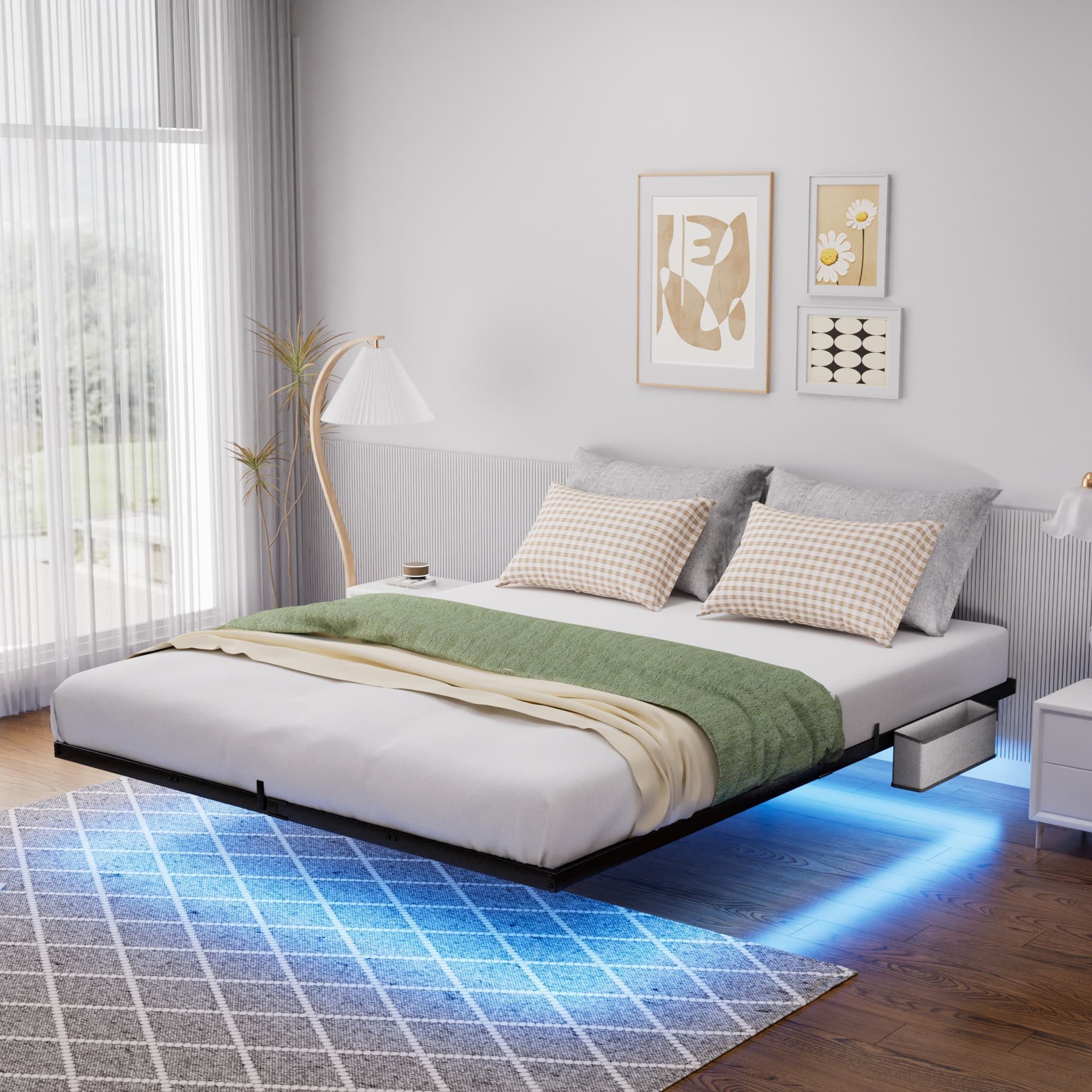 ANYSUN Bettgestell Bettgestell Großes Schwebendes Metallbett mit LED-Beleuchtung (Set, Bett), Hausbett