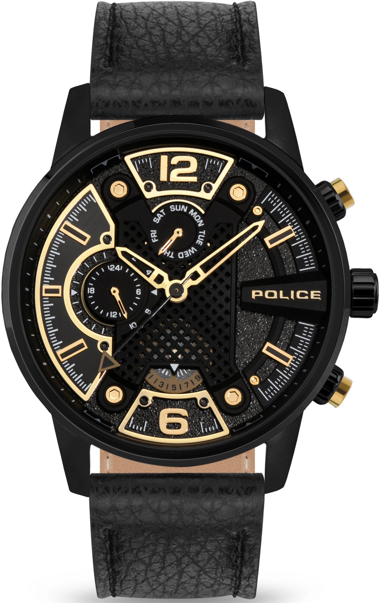 Police Multifunktionsuhr LANSHU, PEWJF2203301 schwarz gold