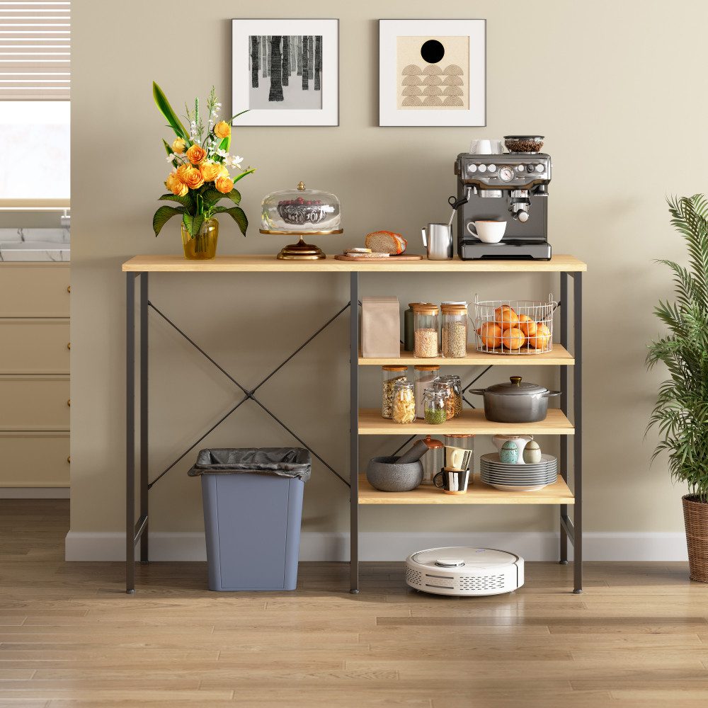 BBG Regal-Schreibtisch Multifunktionaler Ablagetisch 120x40x85,5 cm (Regal frei kombinierbar), Flexibel montierbarer Organizer mit Metallgestell & Holzoptik