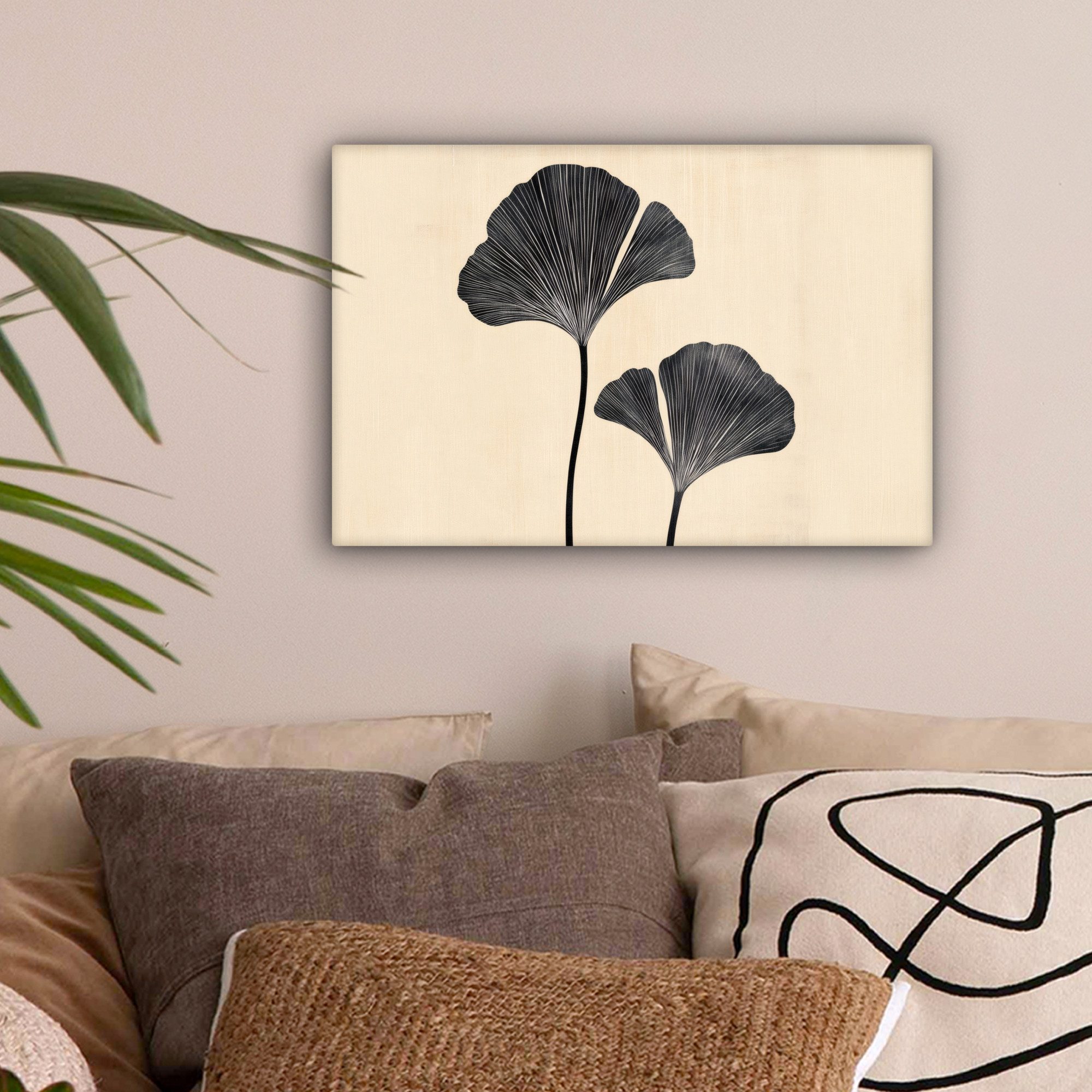 OneMillionCanvasses® Leinwandbild Blätter - Minimalistisch - Schwarz, Fotod günstig online kaufen