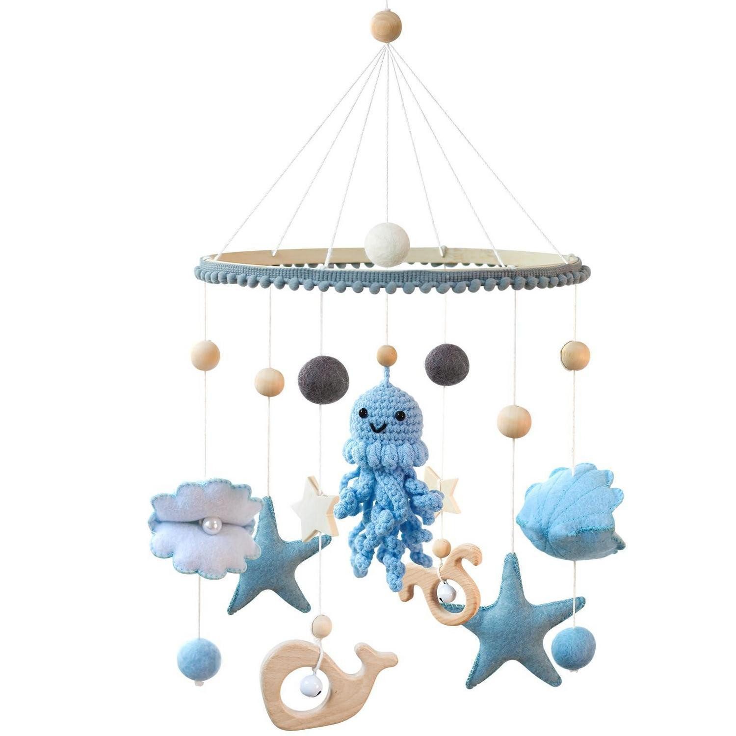 LuxusKollektion Mobile Mobile gehäkelt Meer Oktopus Quallen für Babybett Holzringe