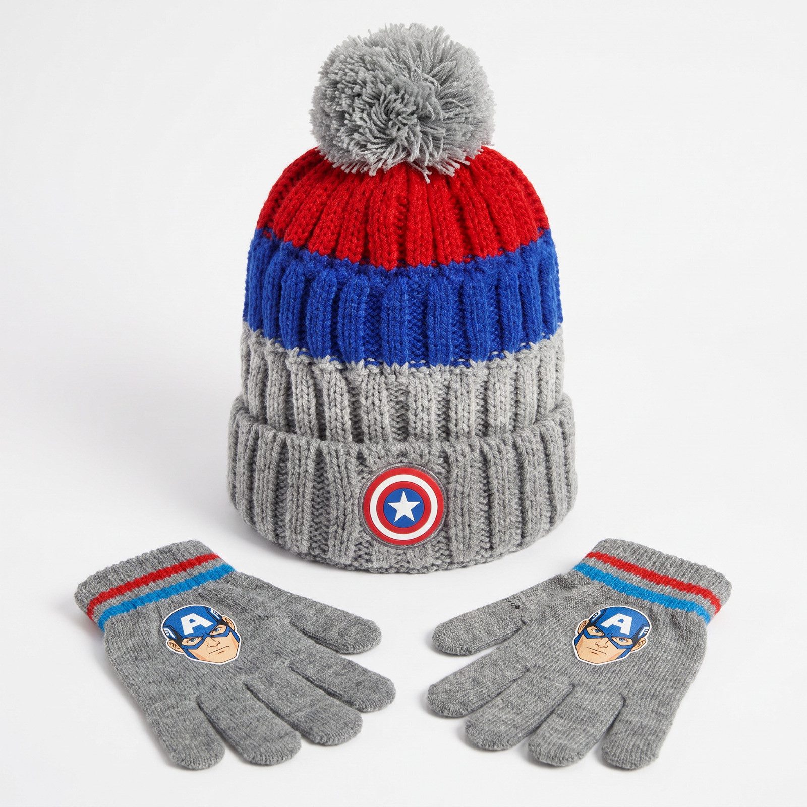 MARVEL Bommelmütze Marvel Captain America Wintermütze Bommelmütze plus Handschuhe (Spar-Set)