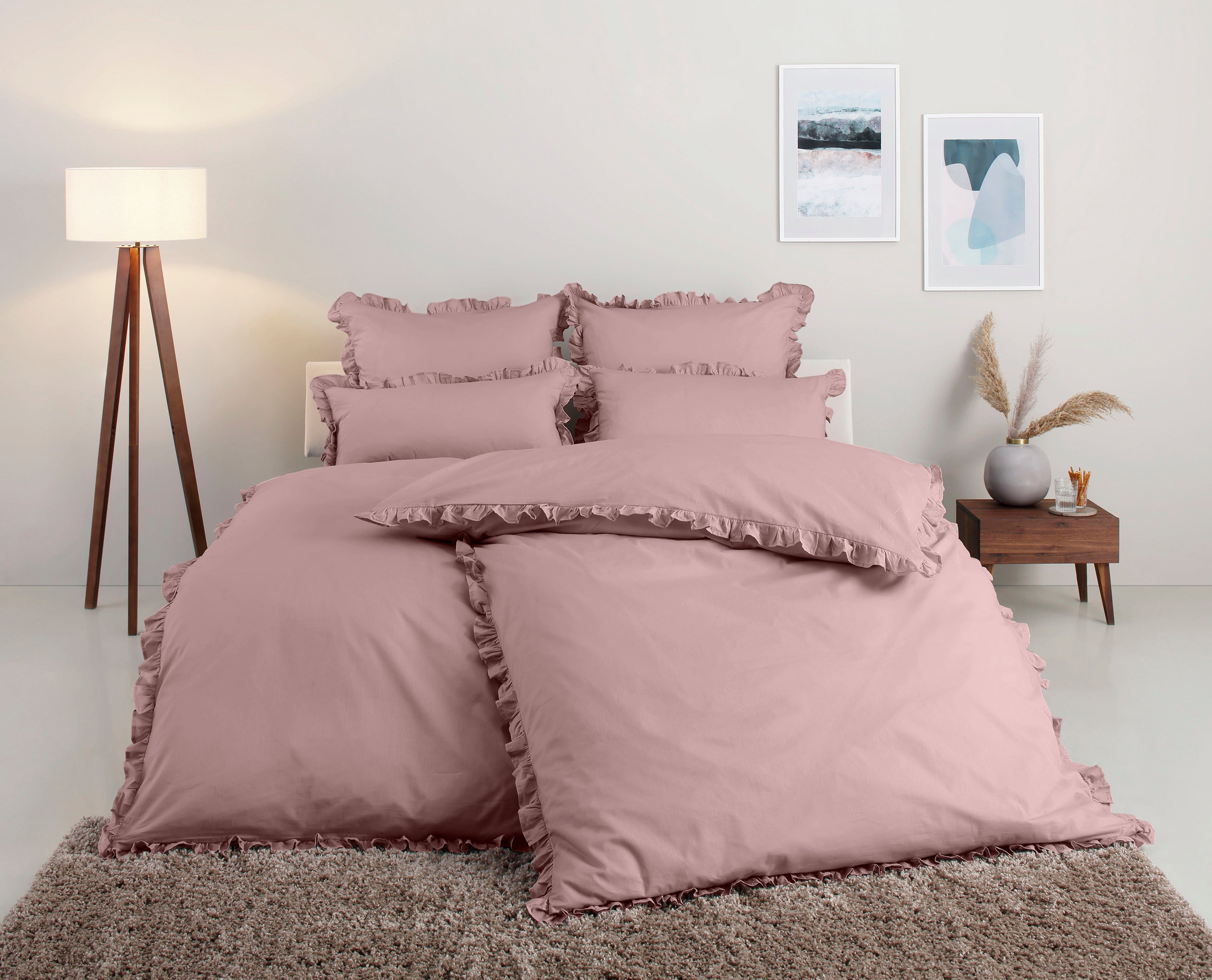 OTTO home Bettwäsche Violetta in Gr. 135x200 oder 155x220 cm, Renforcé, 2 teilig, Bettwäsche aus Baumwolle, romantische Bettwäsche mit Volants