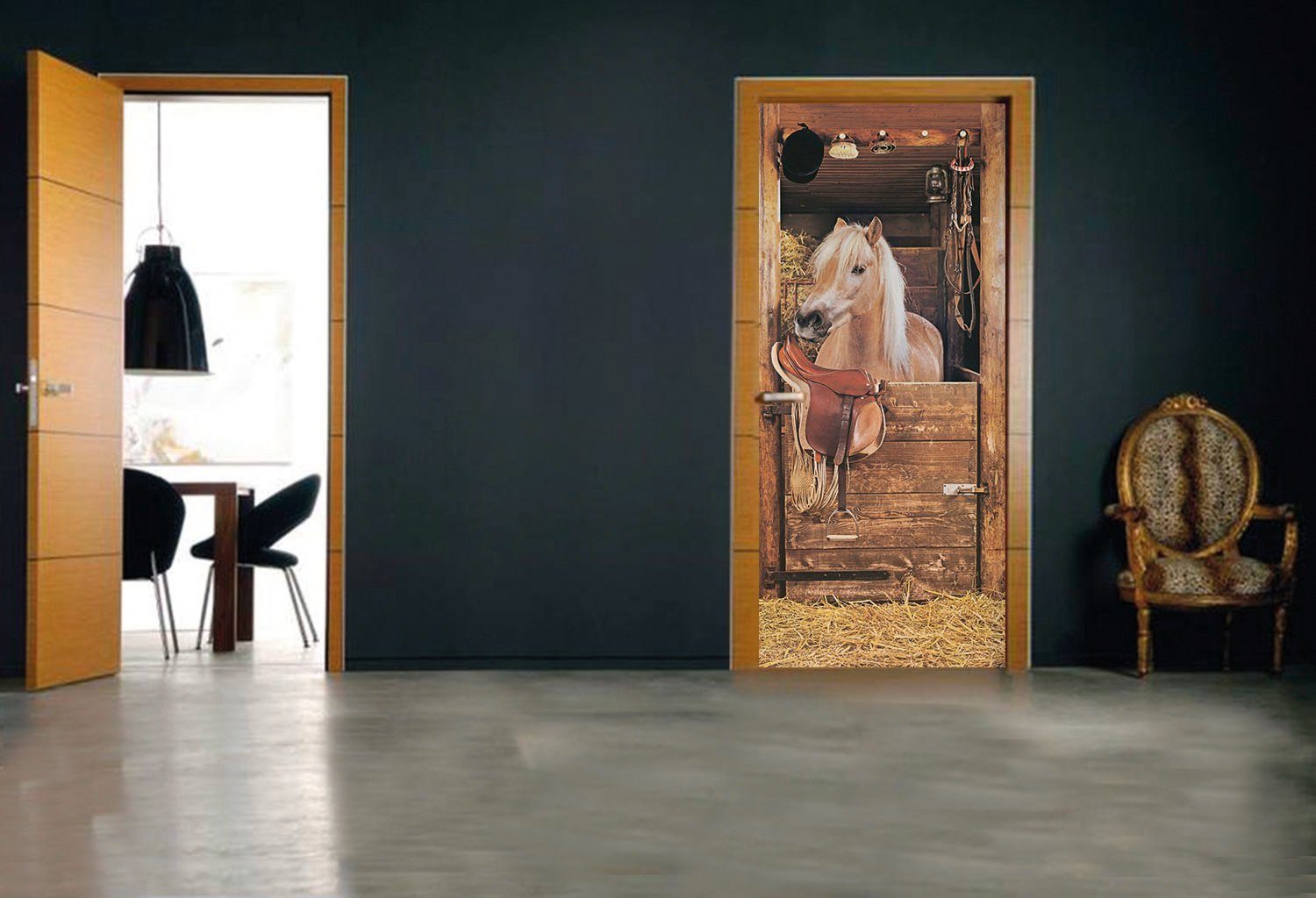 Papermoon Fototapete Horse in Stable - Türtapete, matt, (2 St) günstig online kaufen