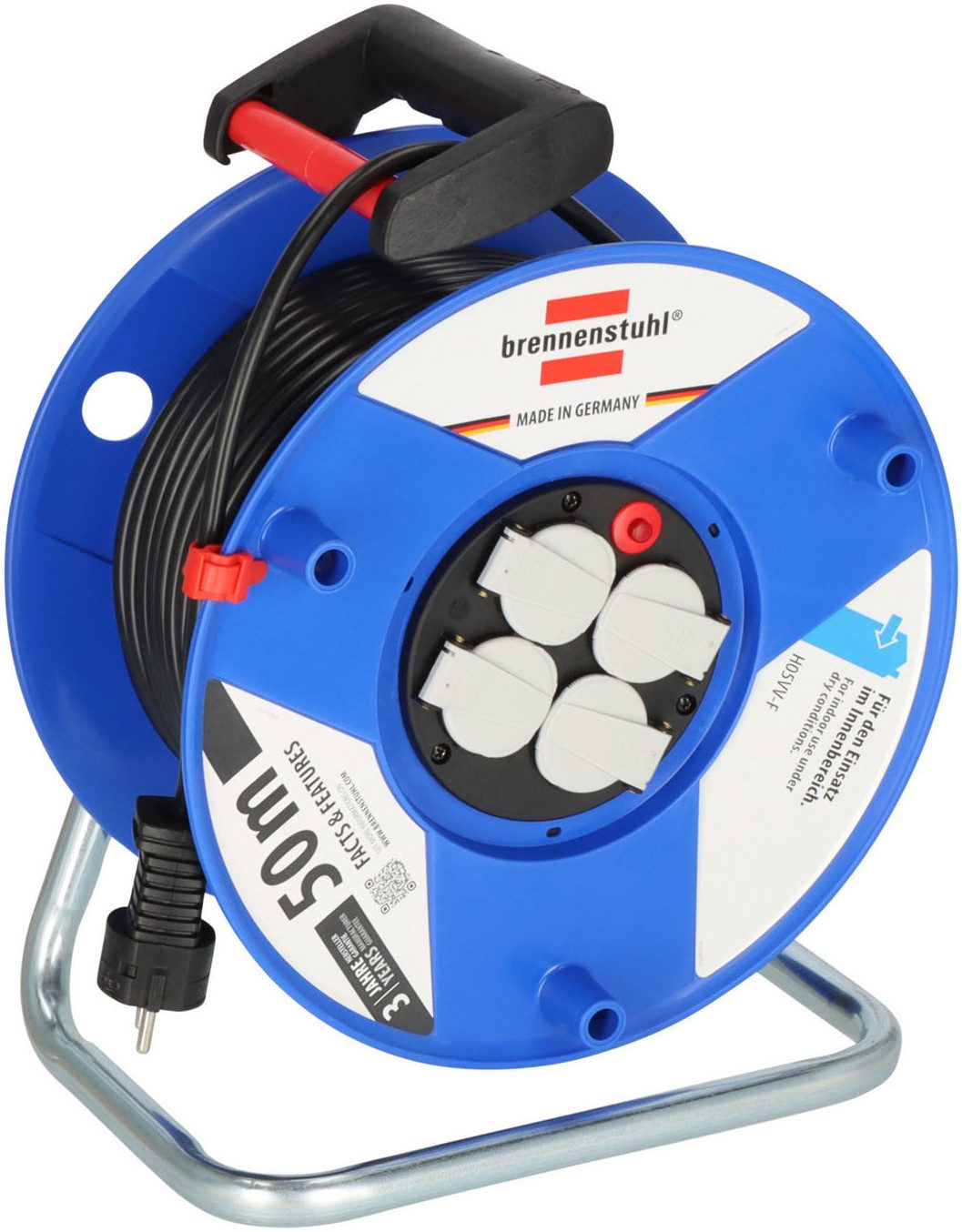 Brennenstuhl Garant Kabeltrommel 50 m H05VV-F 3G1,5 Stromkabel, Typ F (Schuko), (5000 cm)