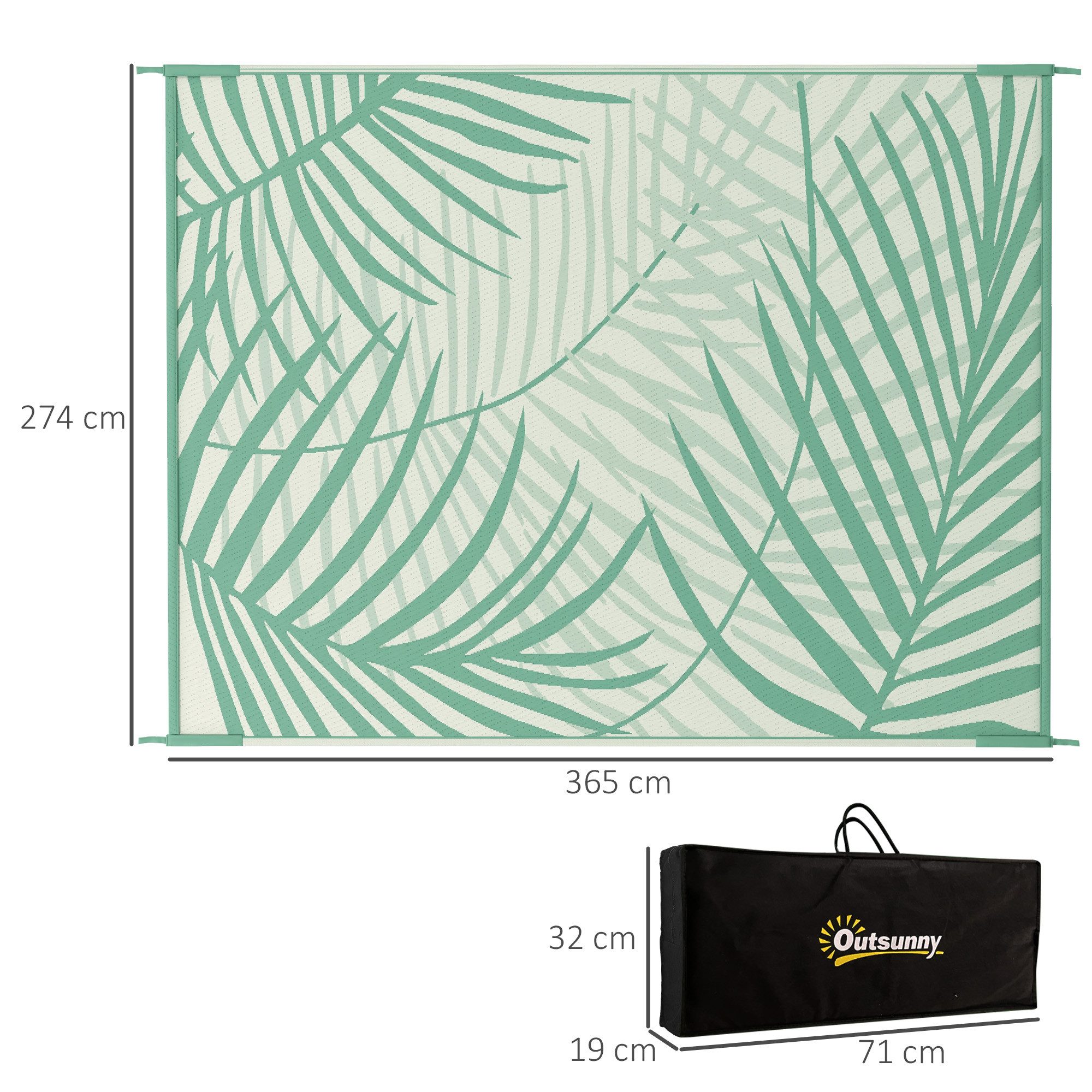 Outsunny Outdoorteppich Wendeteppich Kunststoffteppich mit Tragetasche, Rechteckig, Höhe: 0.3 mm, für Camping, Terrasse, Grün, 365 x 274 cm