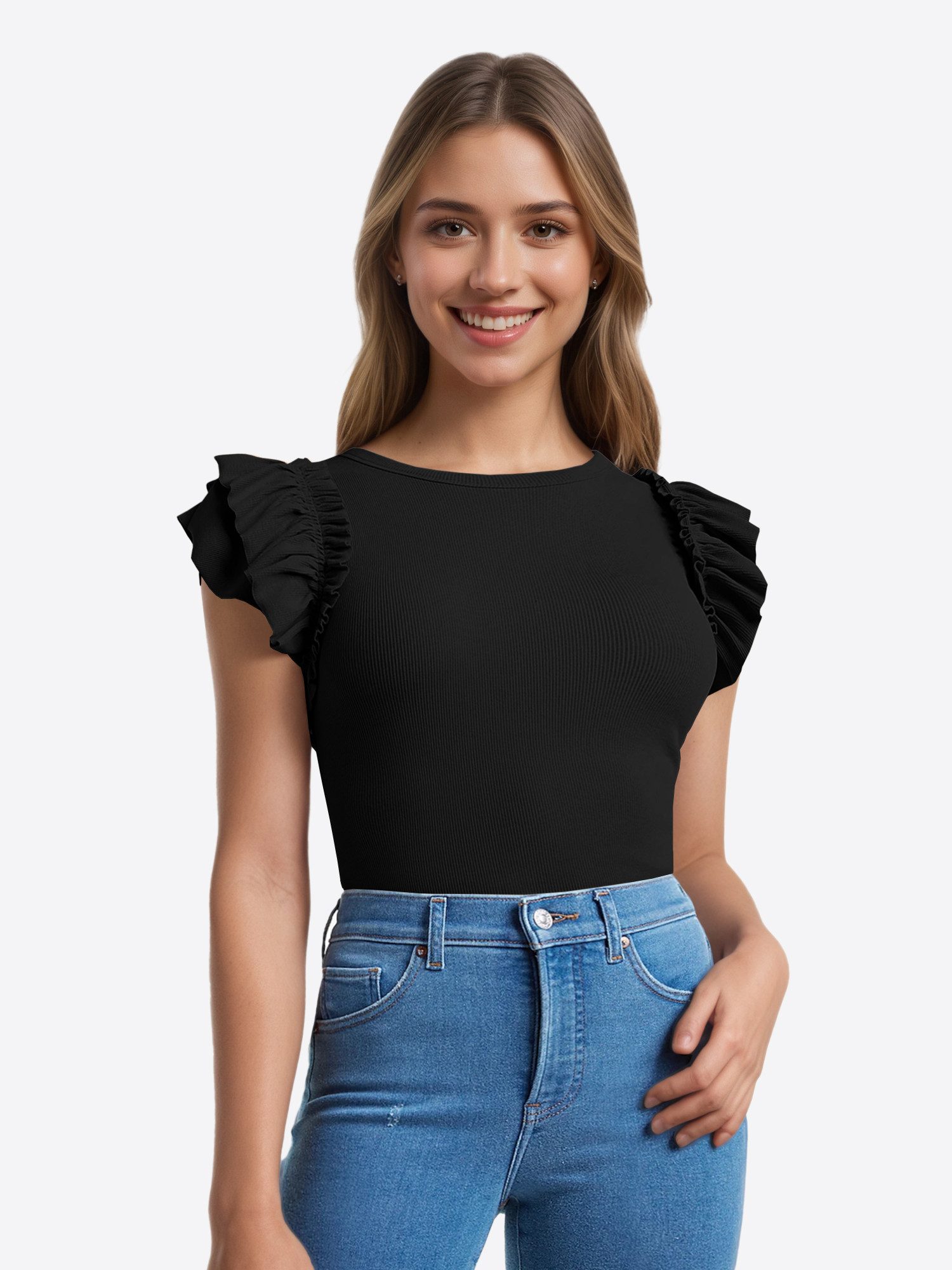 Imily Bela T-Shirt Damen Kurzarmshirt mit Rüschen (Packung, 1-tlg., 1per-Pa günstig online kaufen