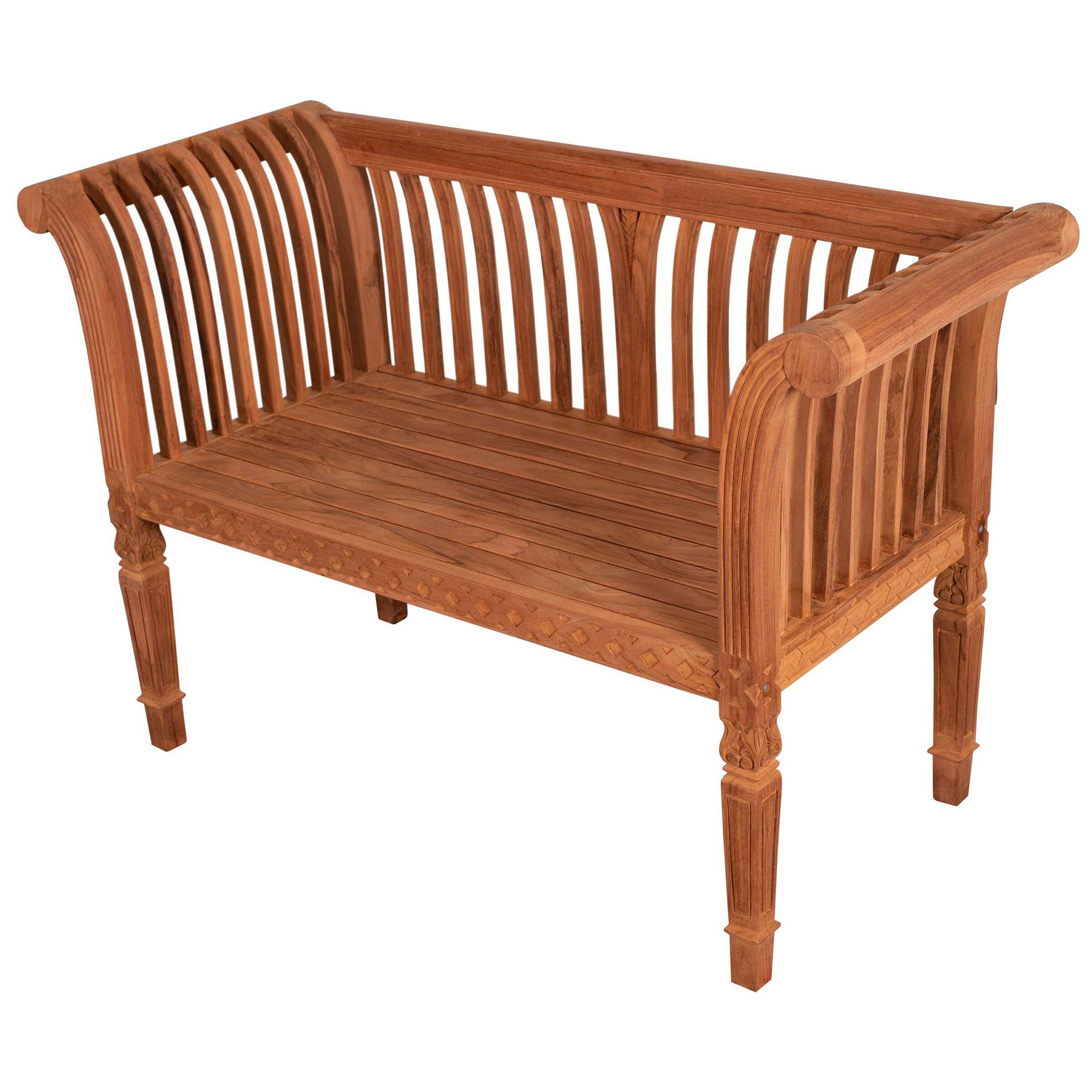 bene living Gartenbank Newport 120 cm - Teakholz, mediterraner Look - Arm- und Rückenlehnen in Sprossenoptik