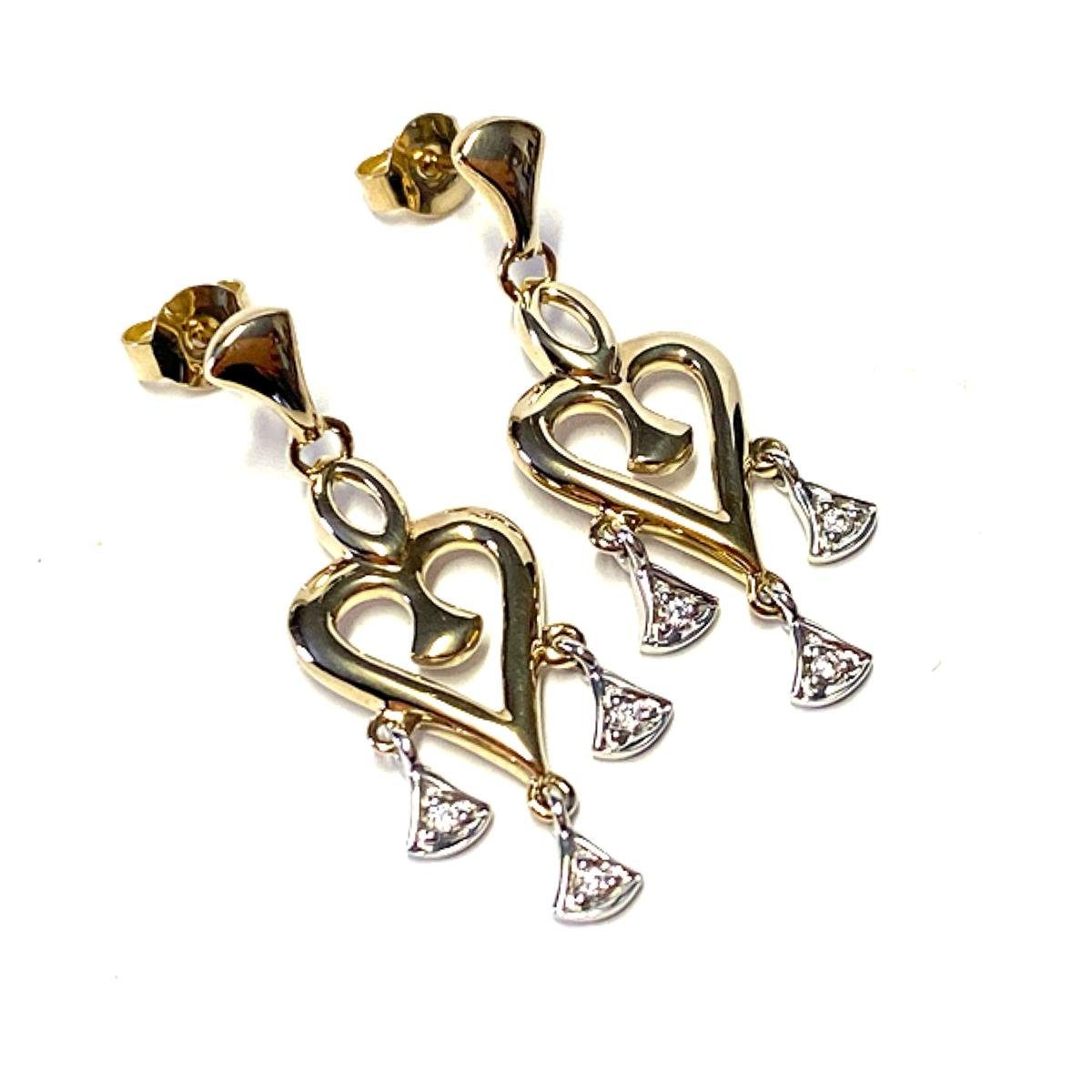 Edelschmiede925 Schmuckset feine Ohrstecker 333/- Gelbgold mit beweglichen Zirkonia Elementen