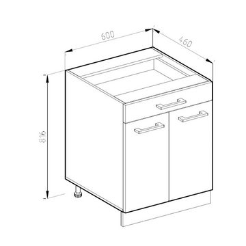 Livinity® Unterschrank R-Line, Beton/Weiß, 60 cm mit Schublade, AP Eiche