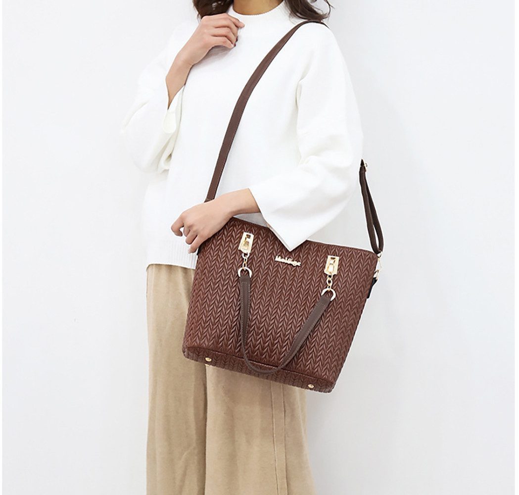 AURIVION Henkeltasche 6er Damen Taschen Set Schultertasche Geldbörse Geschenkset (Set, 6-tlg., 6-teiliges Set: Handtasche, Umhängetasche, Geldbörse & Zubehör), 6-teiliges Damen Taschen Set mit vielseitigem & elegantem Design