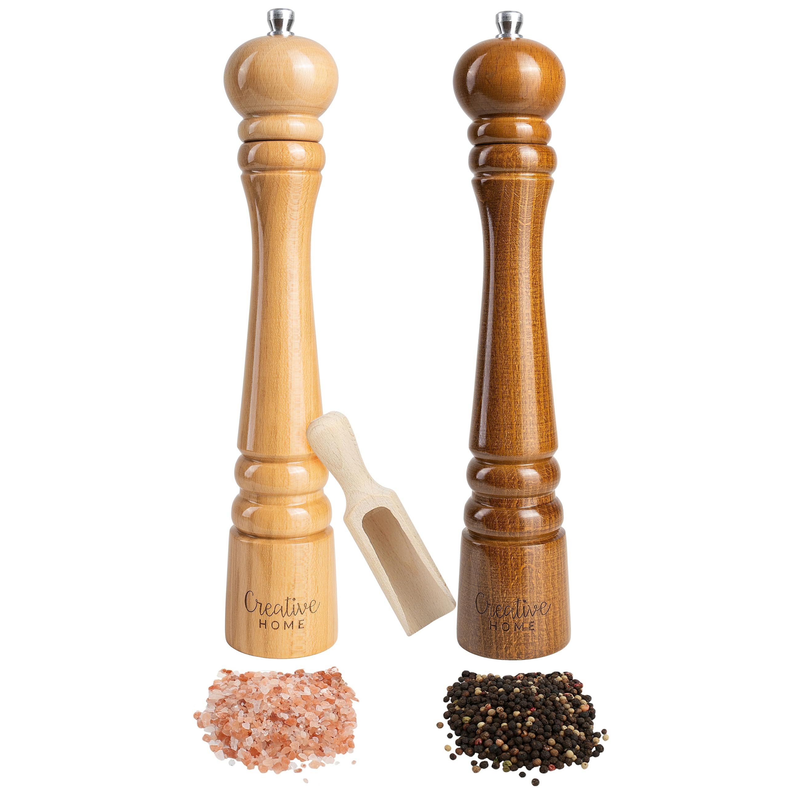 Creative Home Salz-/Pfeffermühle Große Salz und Pfeffermühle Holz Set von 2 Mühlen
