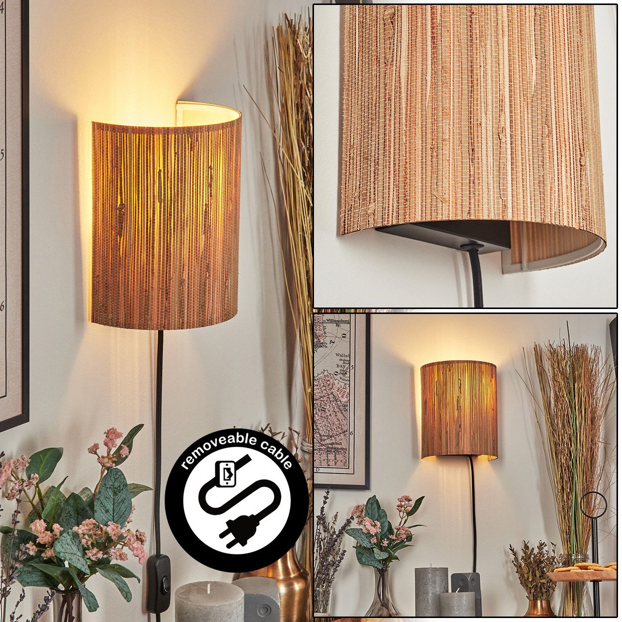 hofstein Wandleuchte Wandlampe aus Metall/Seegras in günstig online kaufen