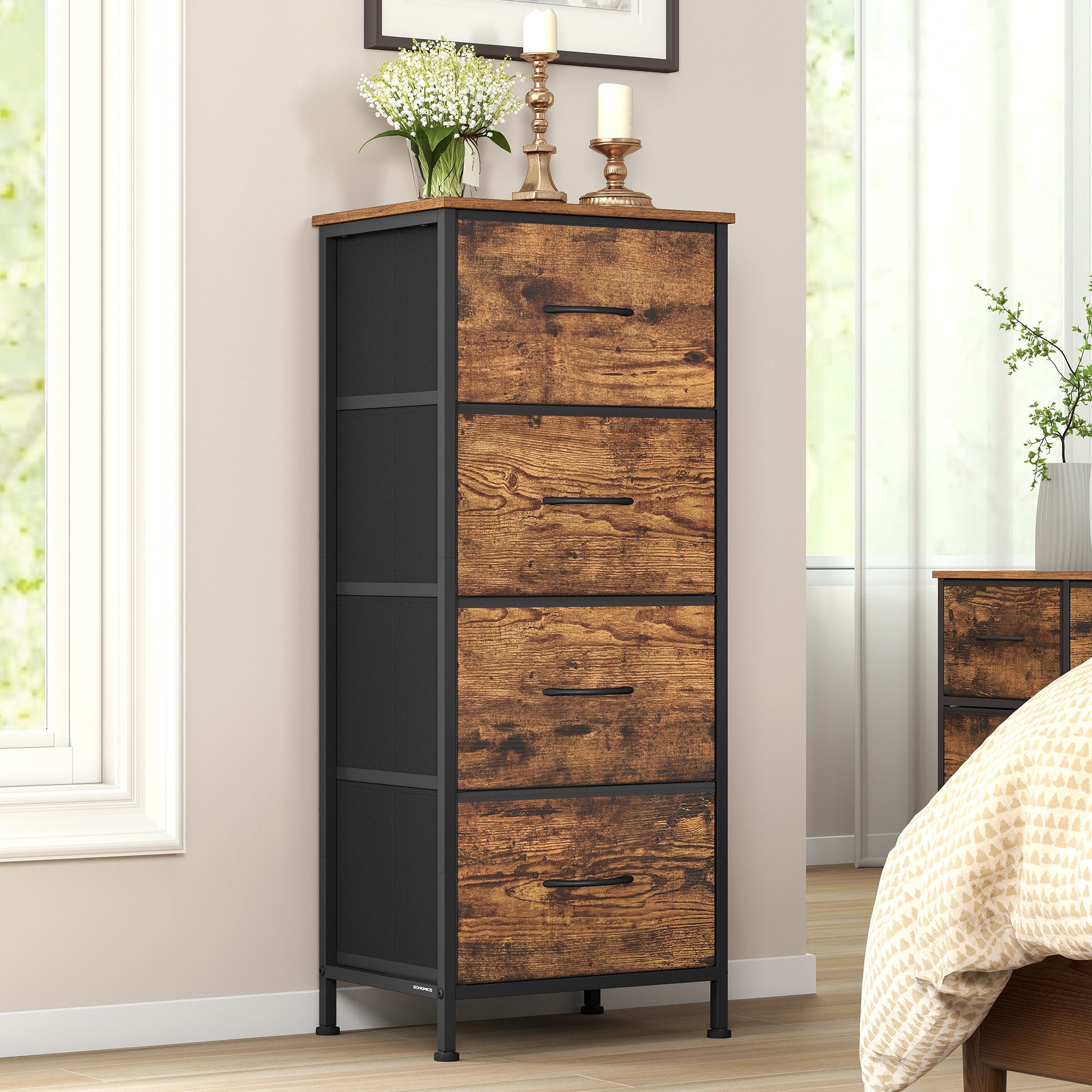 SONGMICS Kommode Schrank mit 3/4/5 Schubladen, Aufbewahrungsschrank, Stahl, MDF, Vliesstoff, für Schlafzimmer