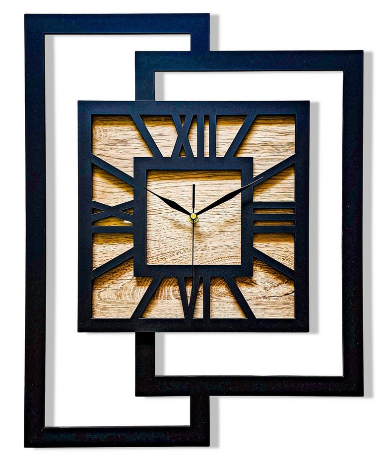 ORNAMENTI Wanduhr Grosse, moderne, geometrisch, Holz, hingucker, Loft, Rechteck (römisch, römische Ziffern, ohne Ticken, Wanddeko)