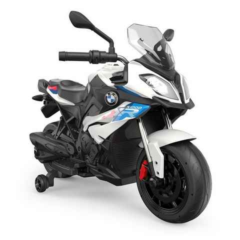 Toys Store Elektro-Kinderauto BMW Kindermotorrad Elektromotorrad S1000XR Motorrad 12V Weiß, Belastbarkeit 35 kg, AUX-/USB-Anschluss, MP3 Hupe und Motorsound am Lenkrad