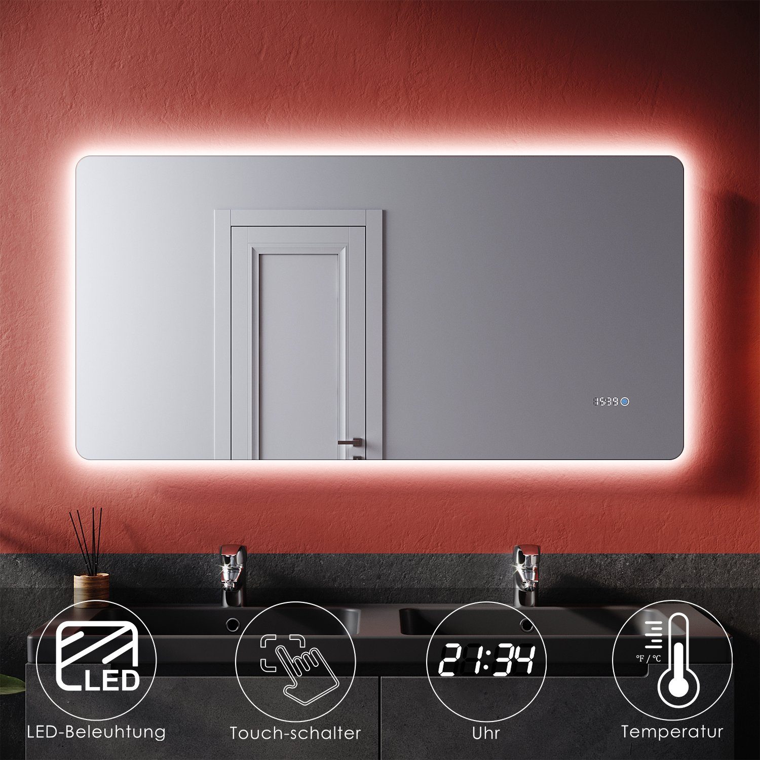 SONNI Badspiegel »Badspiegel mit LED-Beleuchtung 120×60 cm beschlagfrei  Dimmbar, Lichtfarbe einstellbar mit LED Uhr Temperaturanzeige Wandspiegel  Touch-Schalter« online kaufen | OTTO