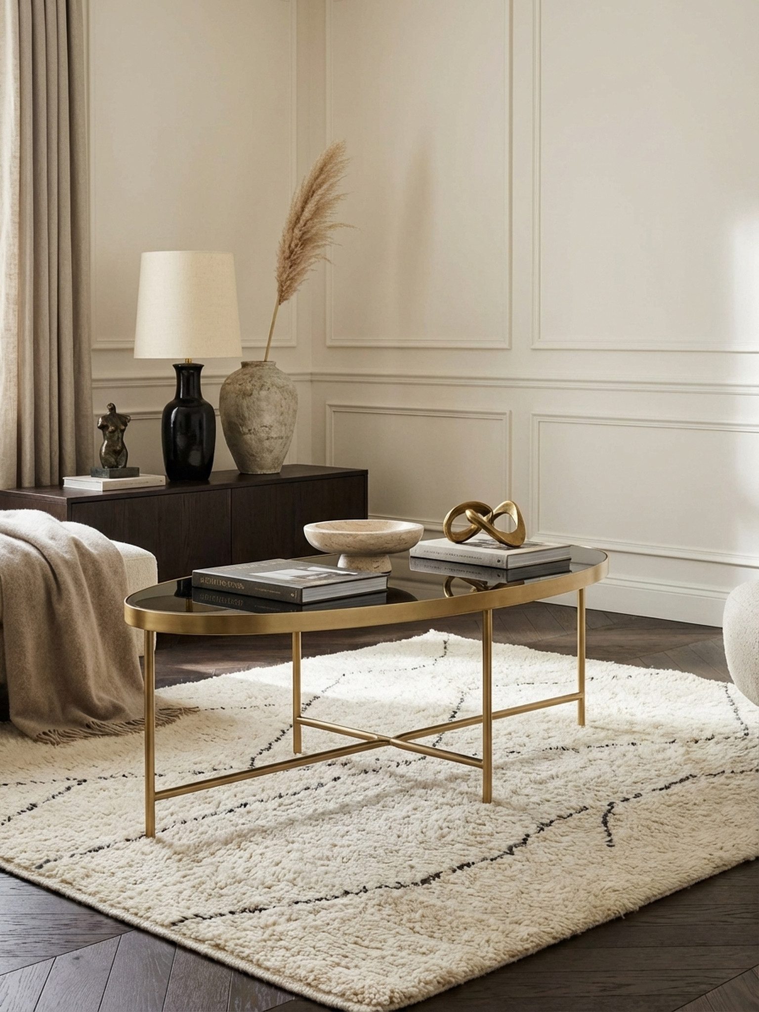 KADIMA DESIGN Couchtisch Design Couchtisch Glas Schwarz - Oval 110 x 56 cm mit Gold, Metallgestell, Großer Wohnzimmertisch, Lounge Tisch Glastisch