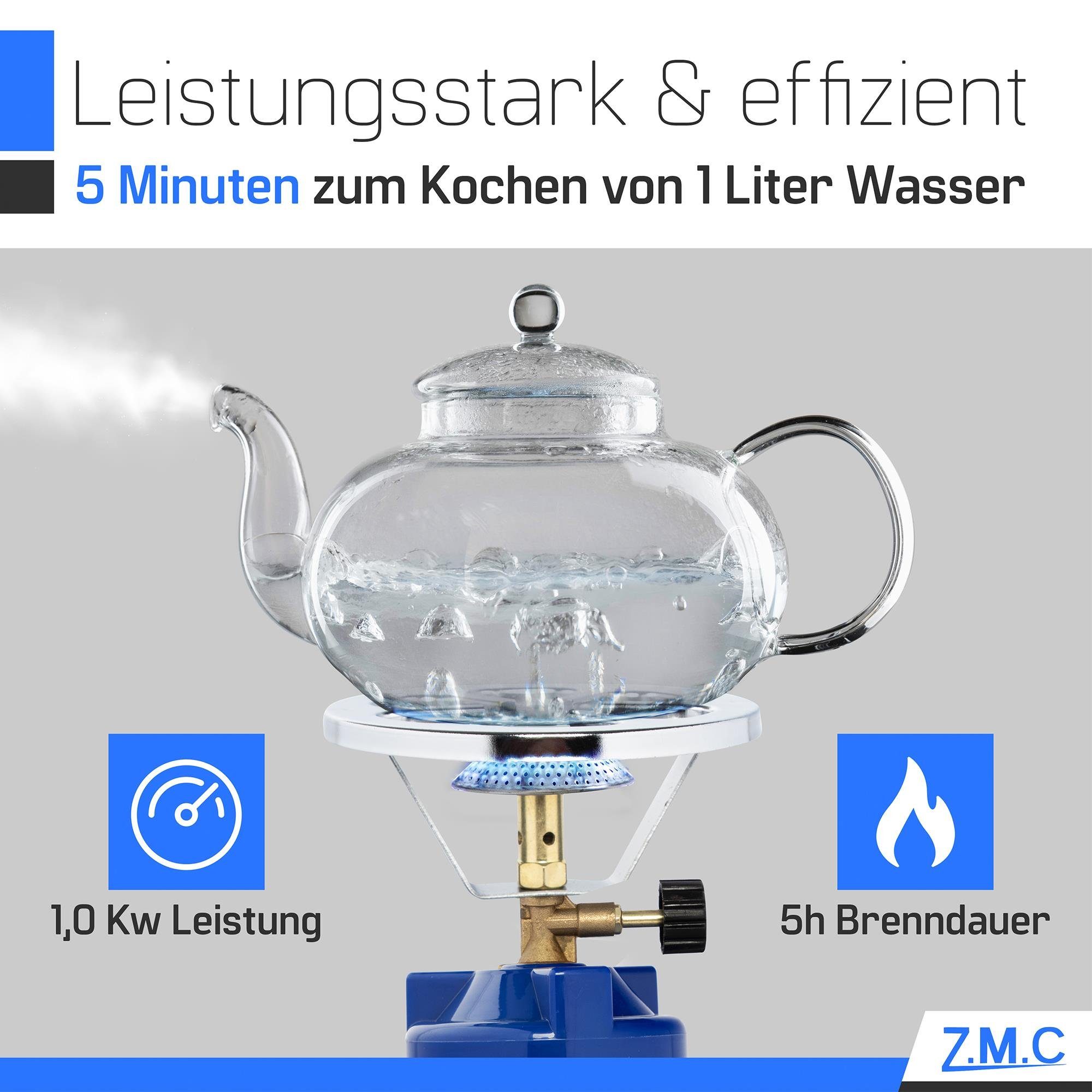ZMC Gaskocher Campingkocher Gaskocher Shisha Kohleanzünder + 2x Gaskartuschen 190g, (Maximale Temperatur: 1100W / Gewicht: 520g / Butangas, Maximale Temperatur: – Bild 5 von 5