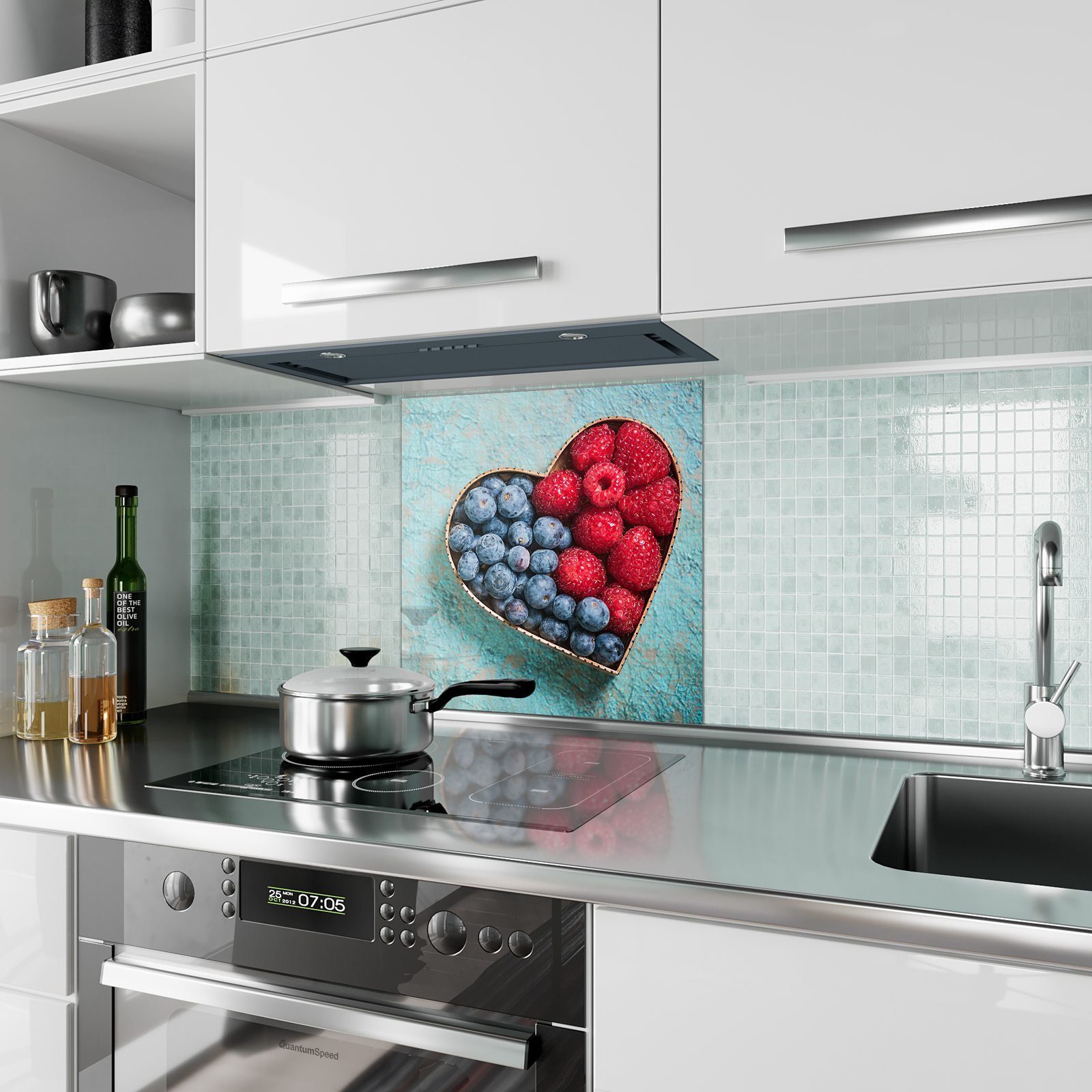 Spritzschutz Küchenrückwand Primedeco Glas aus mit Herz Beeren Motiv Küchenrückwand