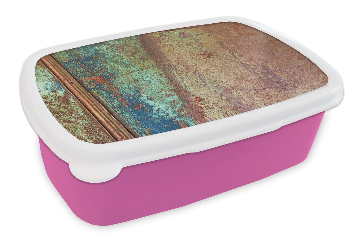 MuchoWow Lunchbox Rost - Abstrakt - Metall, Kunststoff, (2-tlg), Brotbox für Erwachsene, Brotdose Kinder, Snackbox, Mädchen, Kunststoff rosa
