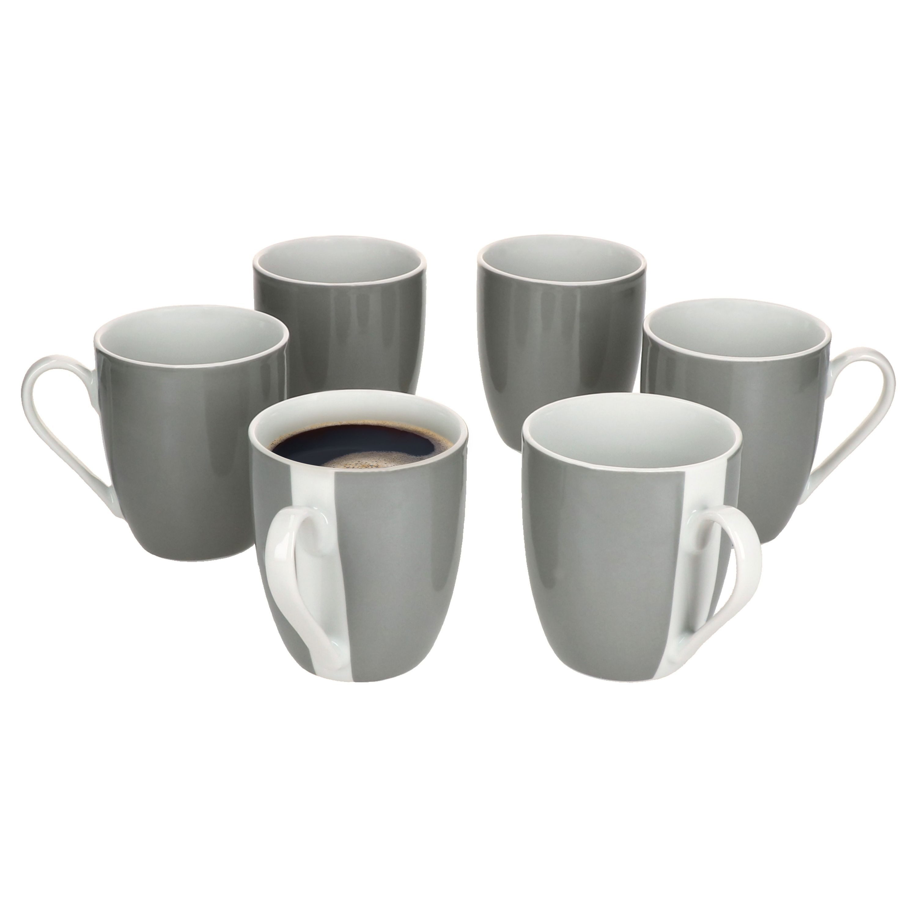 MamboCat Becher 6er Set Variant Grau Kaffeebecher 350ml bunte Porzellan-Tassen, Porzellan