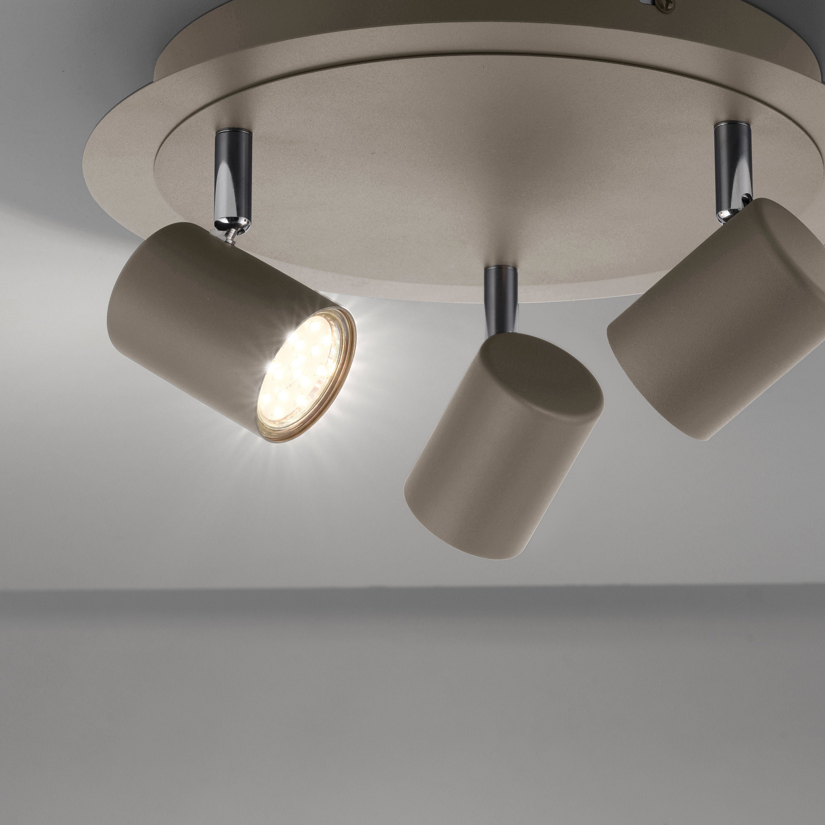 Leuchtmittel schwenkbare LED home dreh- Spots Deckenleuchte my wechselbar, Deckenspot Warmweiß, und Deckenlampe Maci, rund, greige warmweiß,