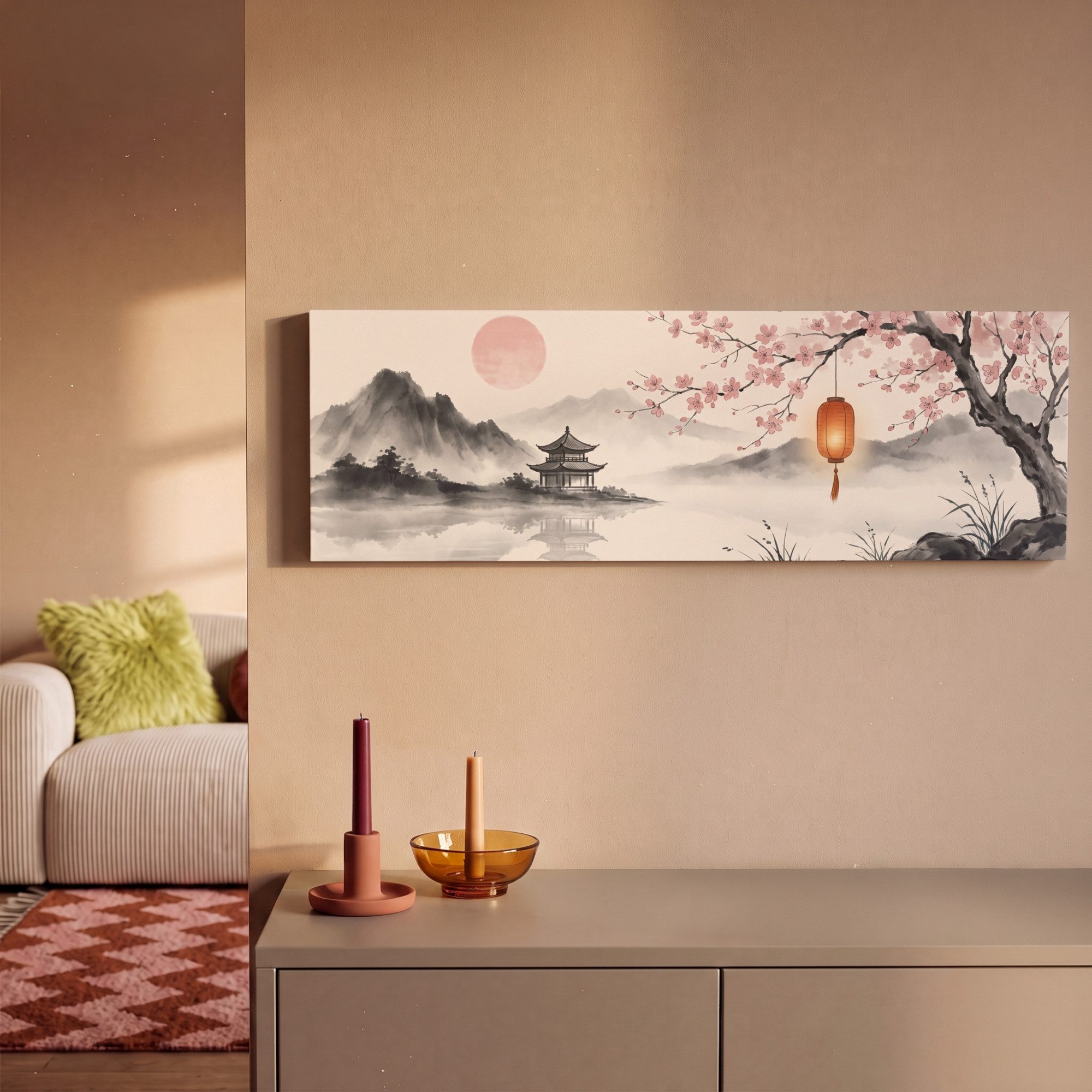OneMillionCanvasses® Leinwandbild Panorama Sonne - Japanisch - Traditionell, Fotodruck (1 St), Wandbild, Deko Schlafzimmer Wohnzimmer Flur 60x20 cm – Bild 2 von 5