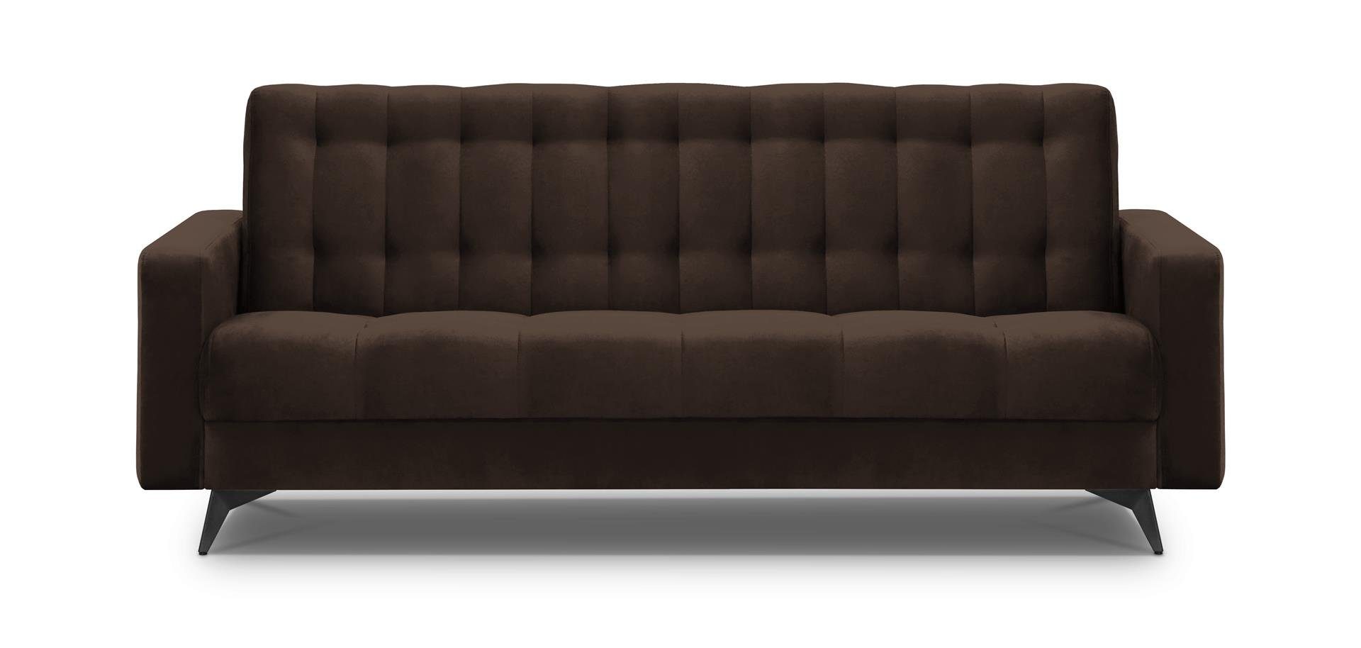 Beautysofa Schlafsofa GRETA Velour, Couch Polstersofa Schlaffunktion, für BIS, Sofa Braun Wohnzimmer, Bettkasten