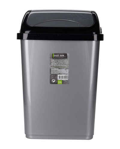 Mülleimer BUSKET, 10 Liter, Grau, Schwarz, Kunststoff, mit abnehmbarem Klappdeckel