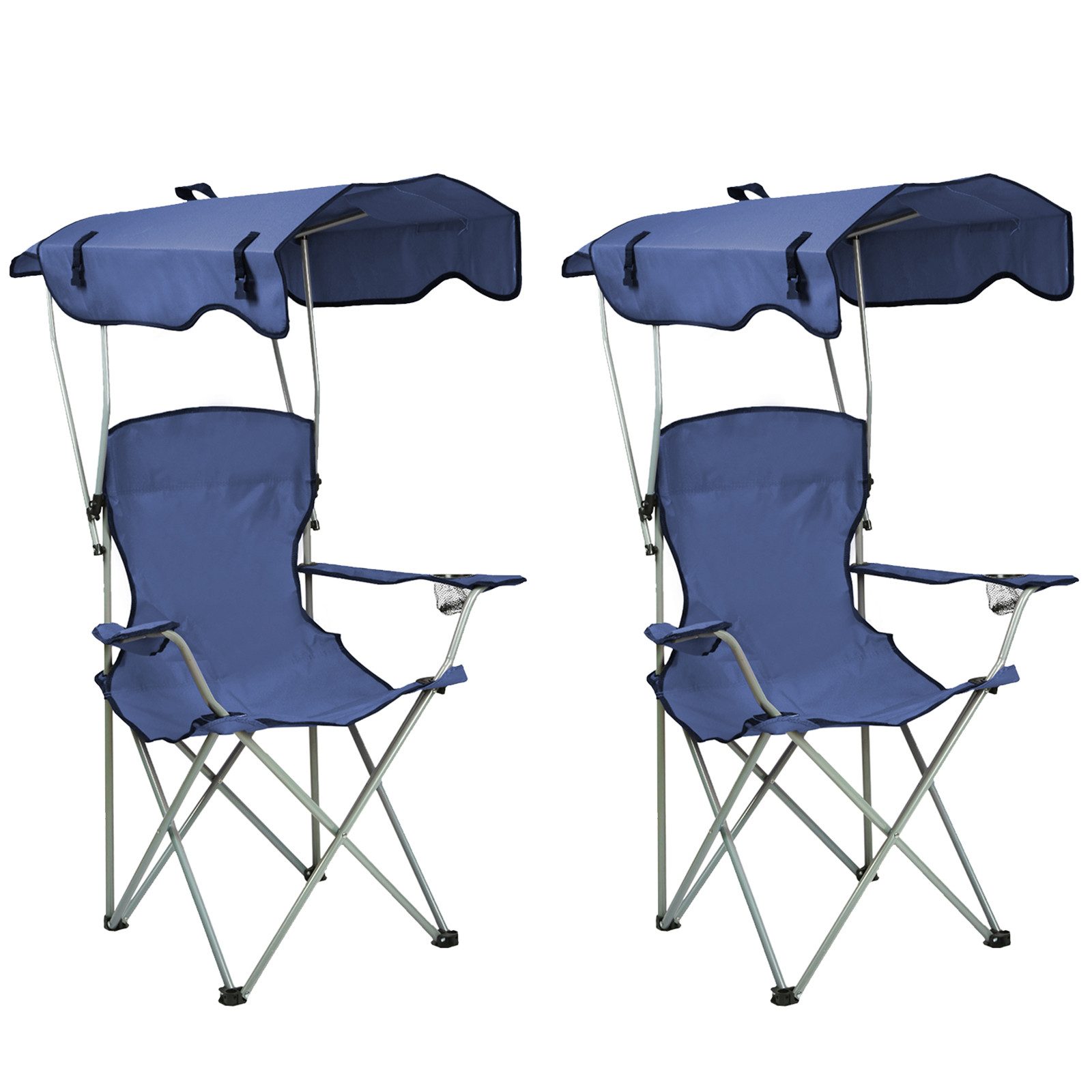 JEOBEST Campingstuhl Klappstuhl Camping Garten Balkon Strand, mit Dach, (2er-Set), Gartenstuhl mit Getränkehalter & Tragetasche