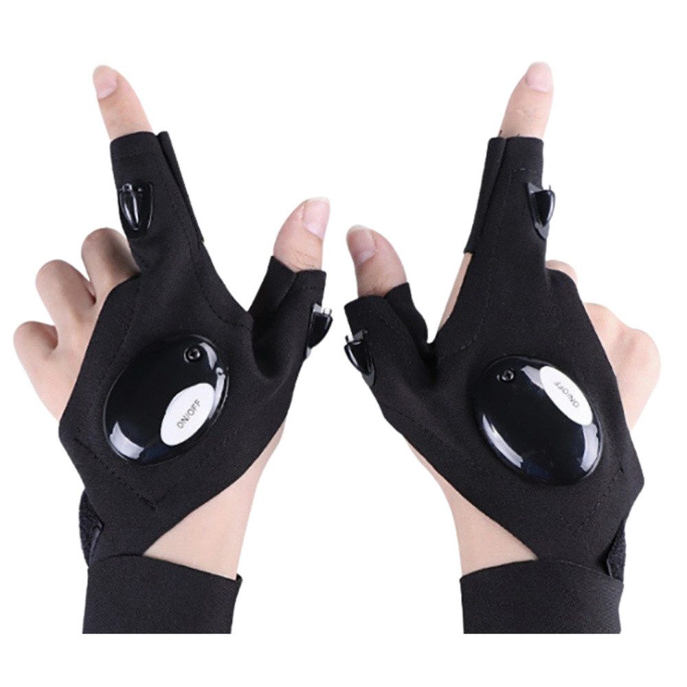 LEAN TOYS Arbeitshandschuhe Leuchthandschuhe Werkstatthandschuhe Anglerhandschuhe (Spar-Set, 1-St) LED an Daumen & Zeigefinger, Klettverschluss, fingerlos