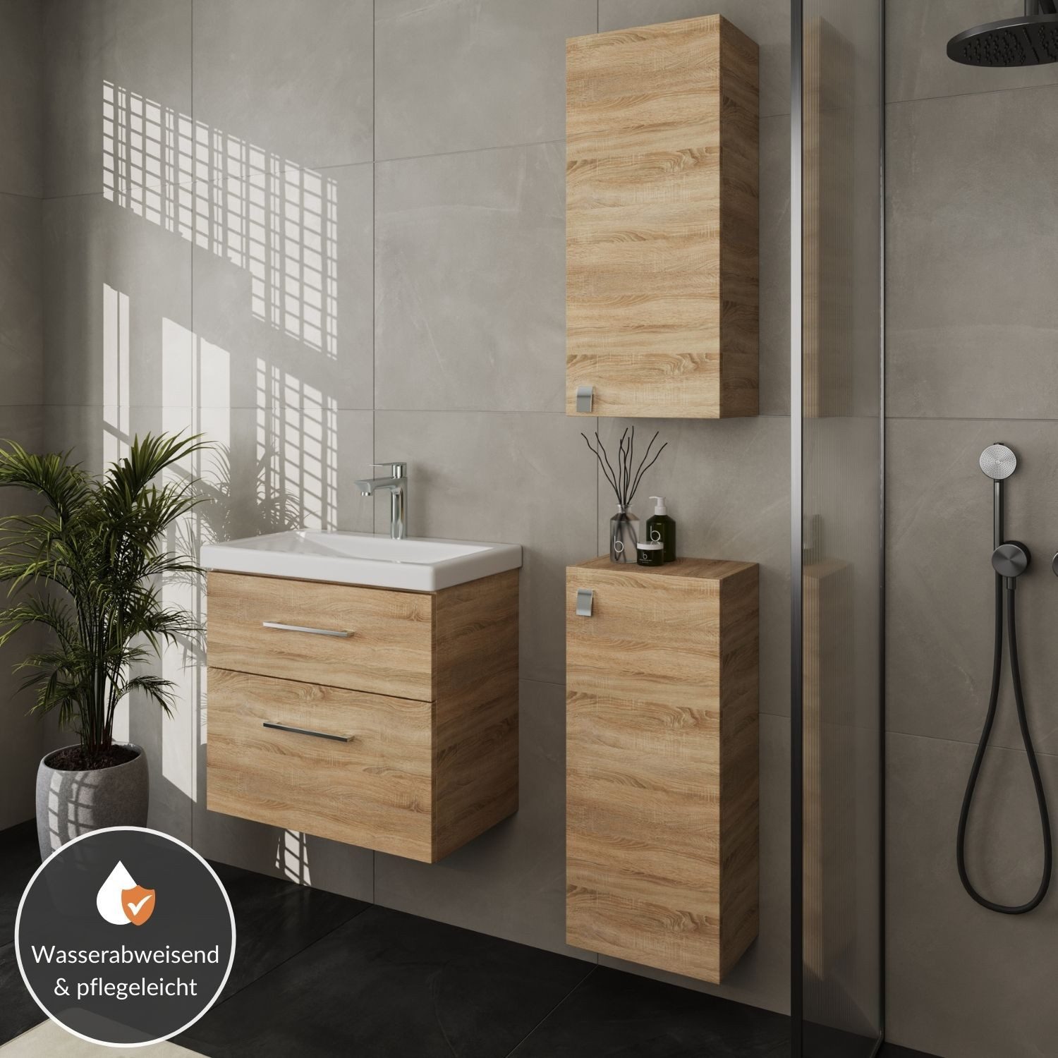 Planetmöbel Badmöbel-Set Badmöbel-Set 63cm mit 2x Midischrank, (Waschbeckenunterschrank, Badezimmerschrank)