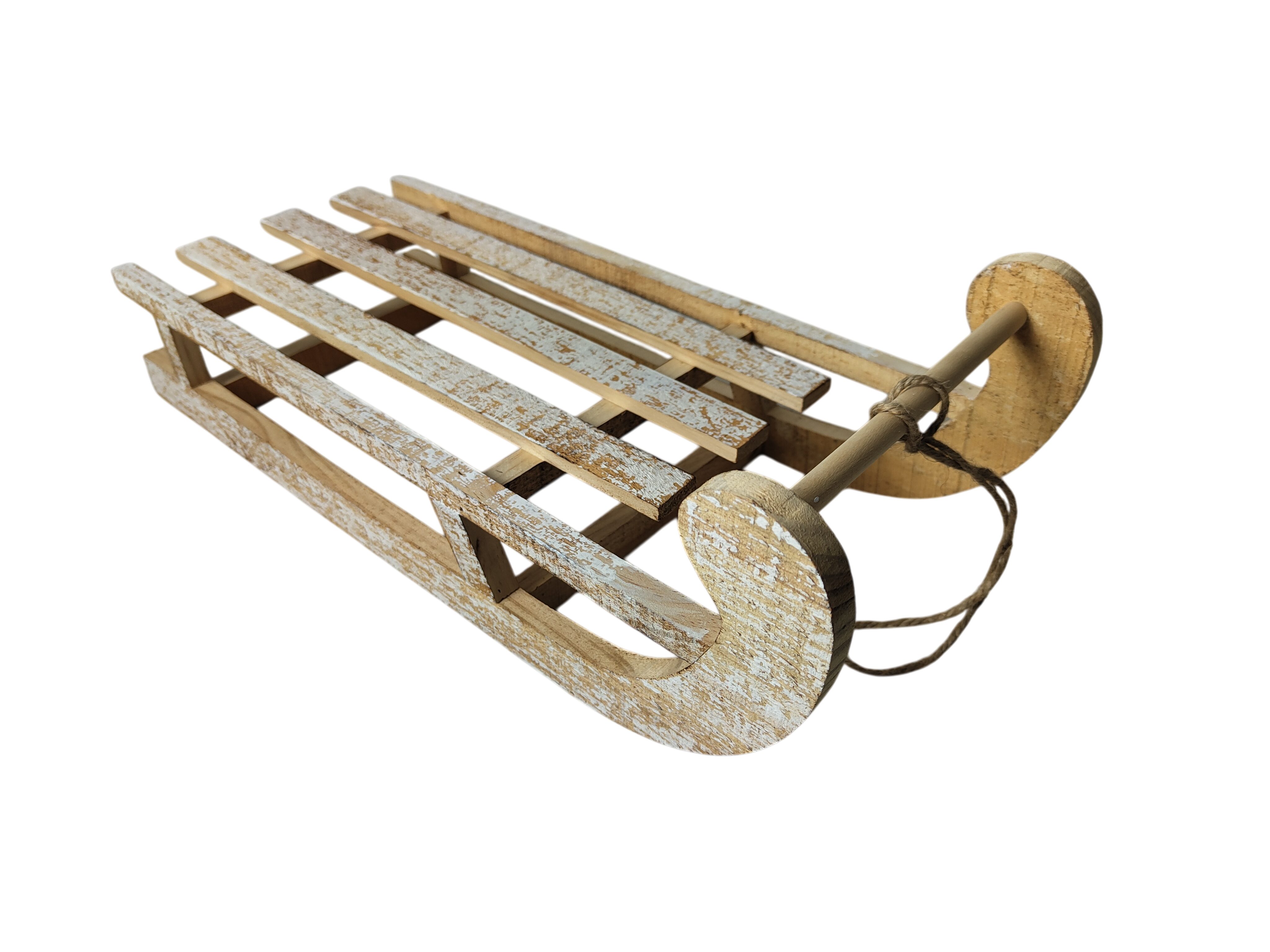 sesua Dekofigur Dekoschlitten Vintage Weihnachtsdeko aus Holz mit Seil 50cm
