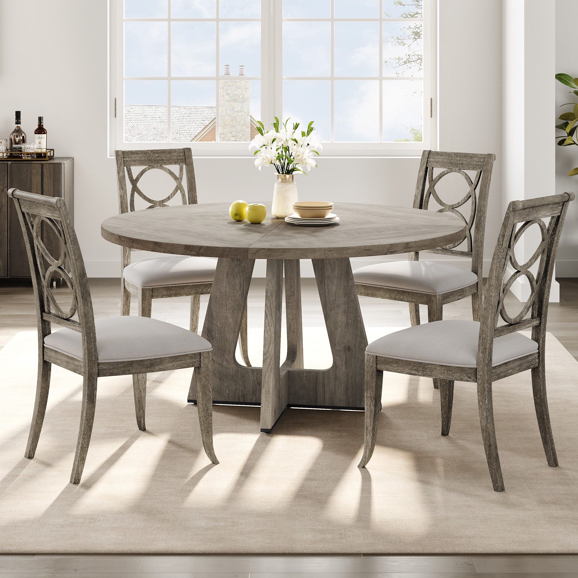 GarveeMore Esstisch runder im Industriestil mit Holzplatte und Beinen,120cm, Küchentisch aus Holz für 4 bis 6 Personen,für Esszimmer