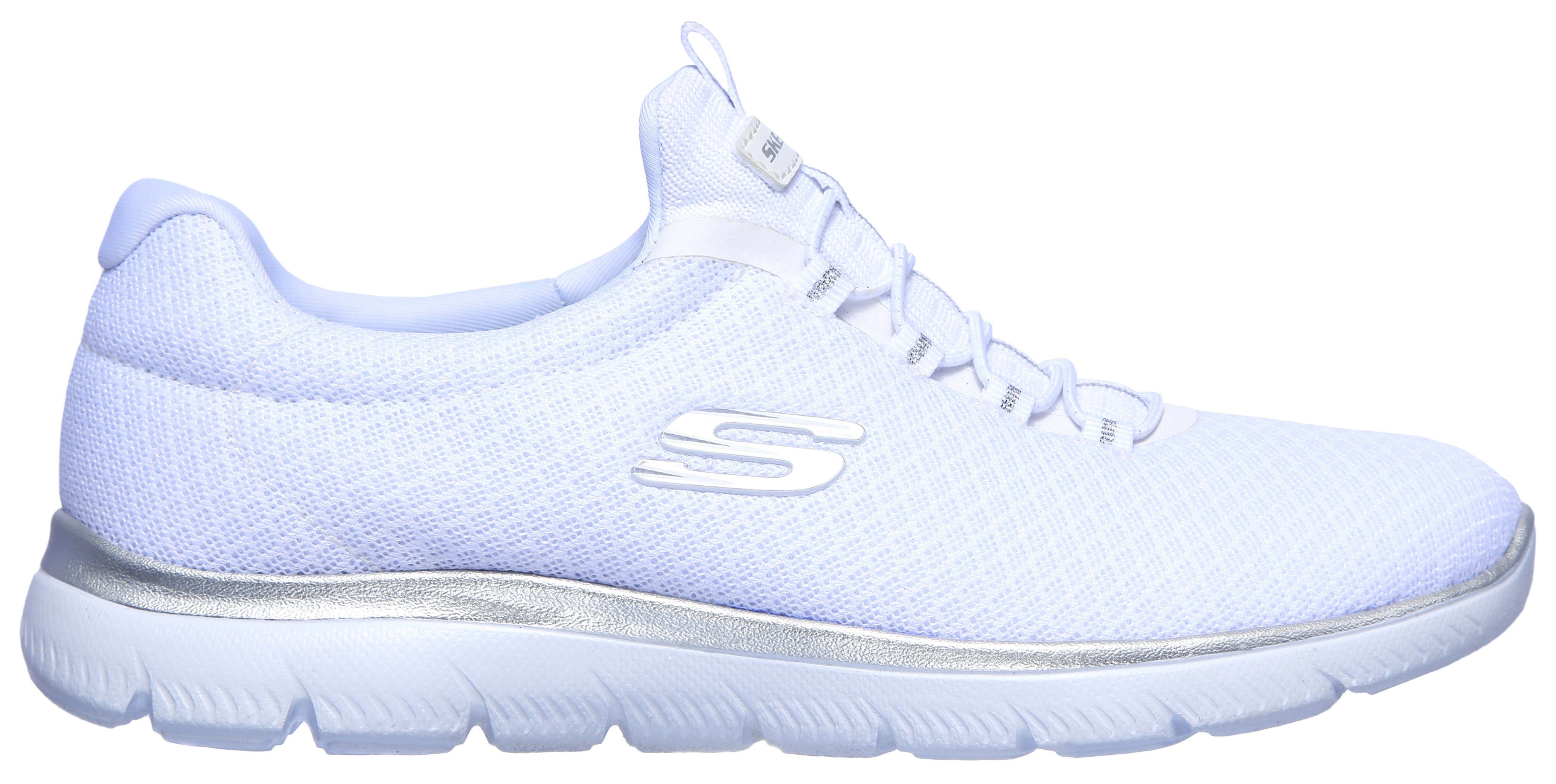 Skechers SUMMITS Slip-On mit weiß-silberfarben Kontrast-Details dezenten Sneaker